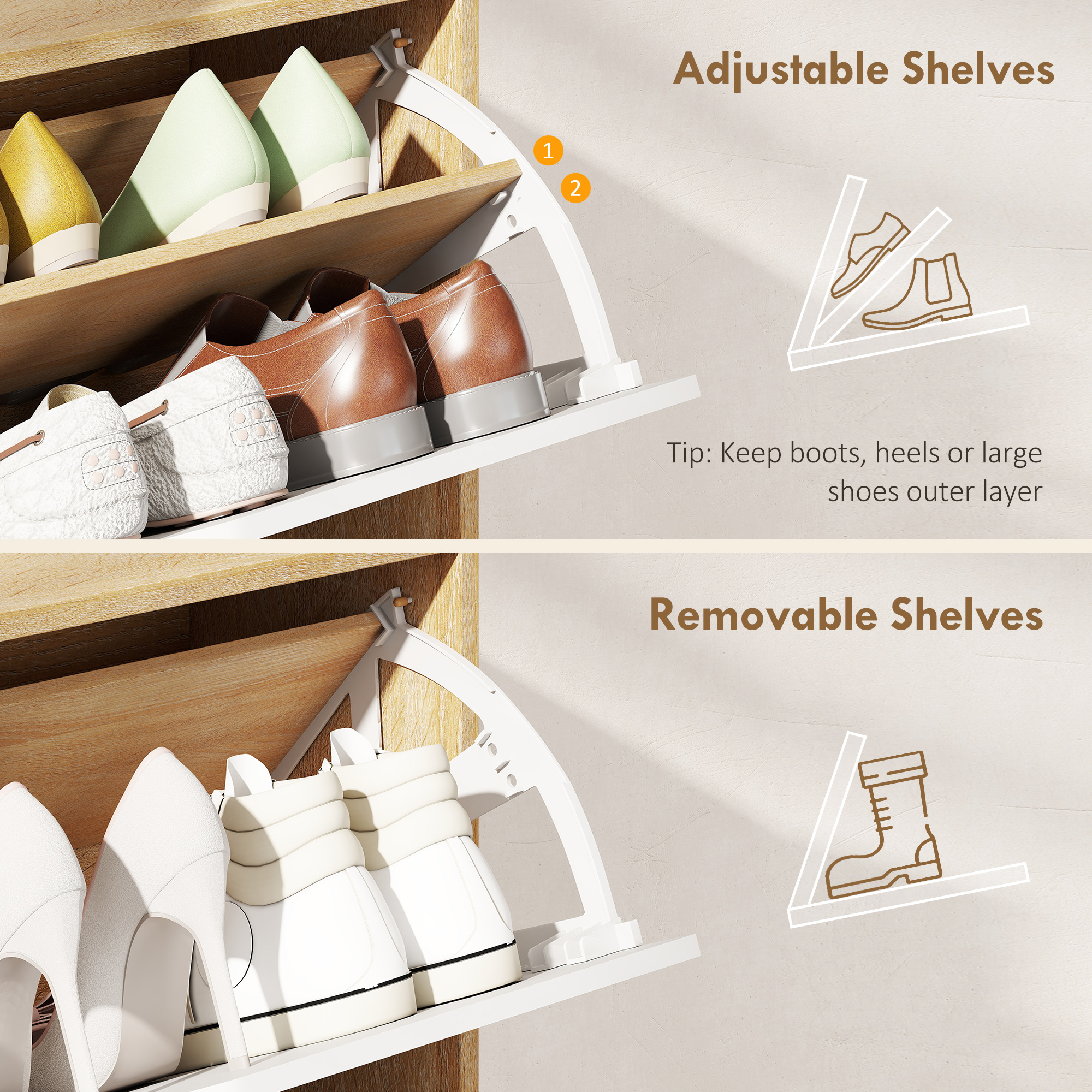 Narrow Shoe Cabinet, Shoe Storage Cabinet with 4 Flip Drawers and Adjustable Shelves for 16 Pairs of Shoes, White - Image 4