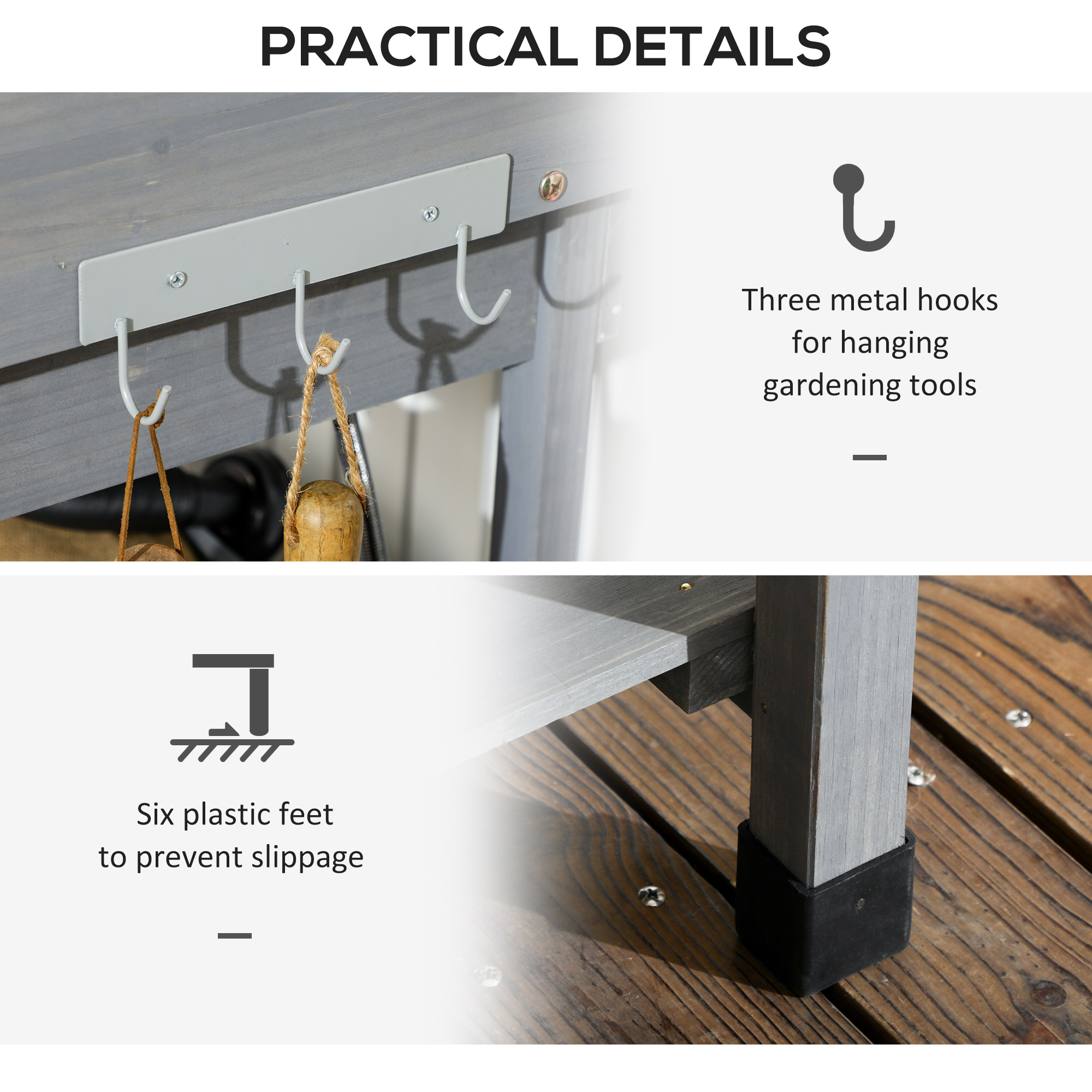 Potting Bench Table Garden Work Bench Workstation with Drawer, Removable Sink and Hooks, 45.3" x 17.7" x 48.4", Grey - Image 4