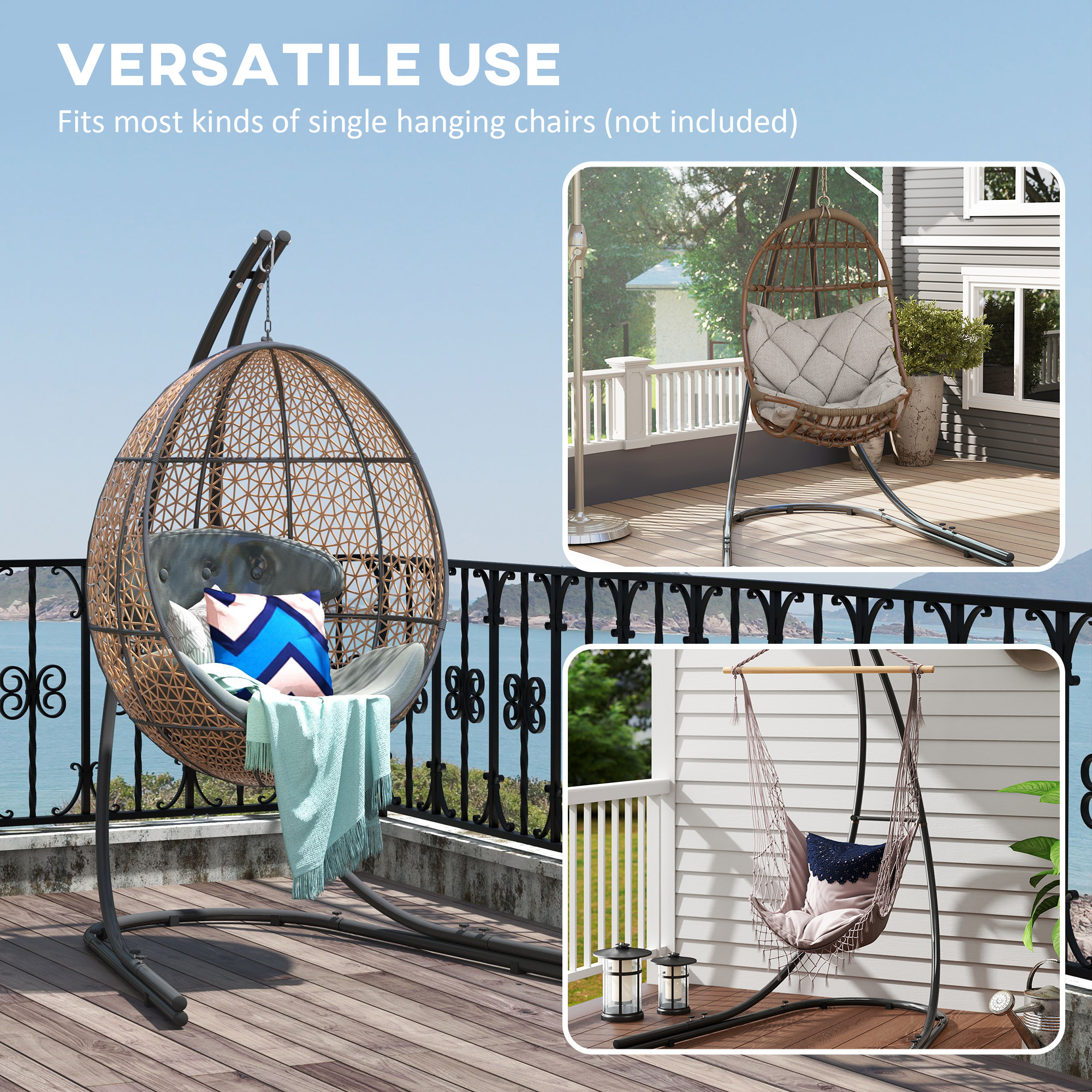 Hammock Chair Stand, Heavy Duty Steel Hanging Chair Stand for Swing Chair, Egg Chair Stand with Extra Large Base, Black - Image 2