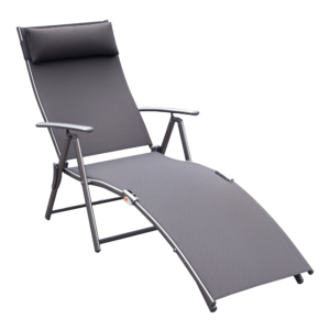 Heavy-duty Adjustable Folding Reclining Chair Outdoor Sun Lounger Patio Chaise Lounge Garden Beach Gravity Lounge with Pillow, 7 Adjustable Backrest Positions, Grey