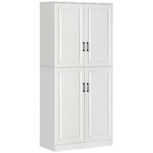 71" Freestanding Kitchen Pantry Cabinet, Storage Cabinet with 4 Hinged Doors and Adjustable Shelves, White