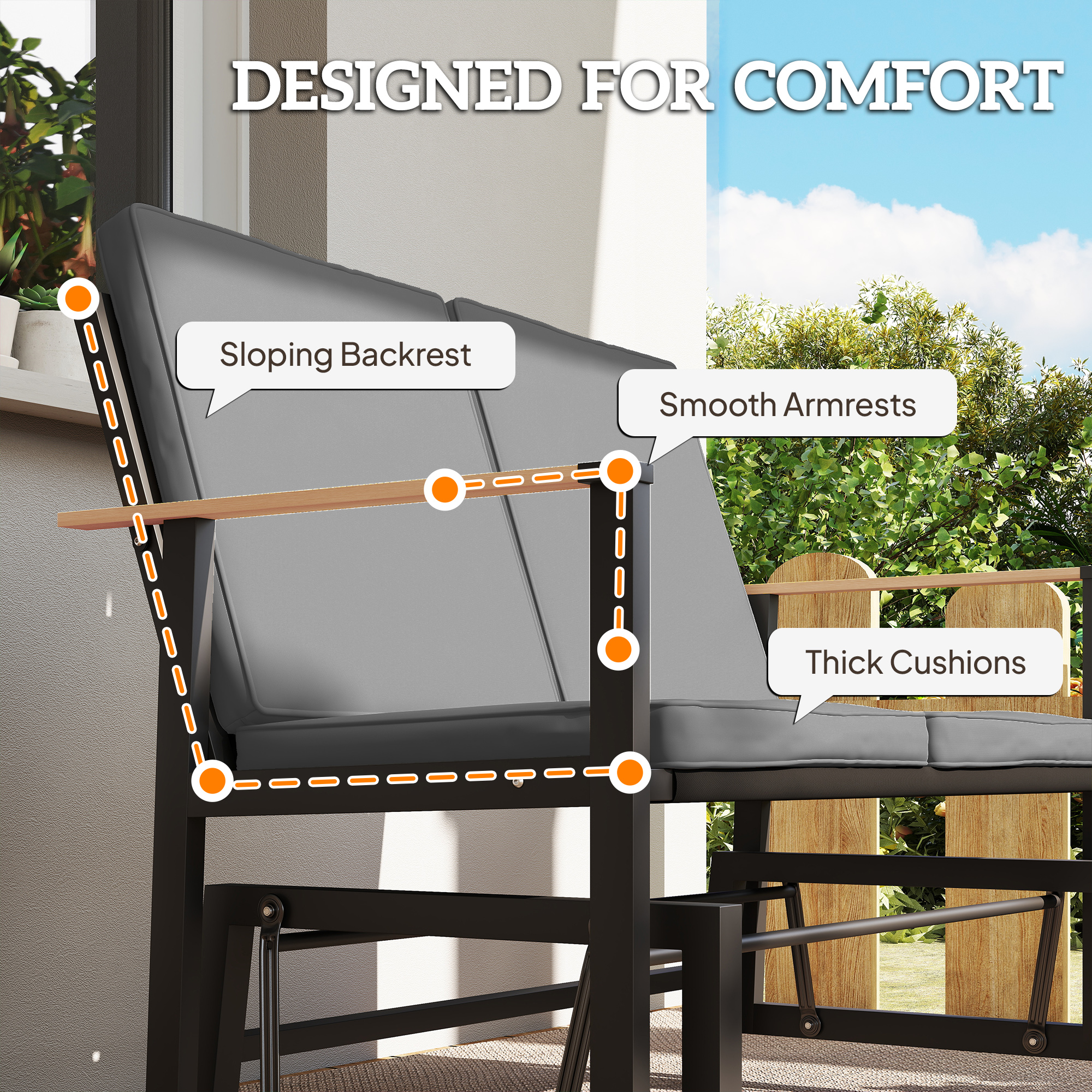 Outdoor Glider Bench for 2 Person, Patio Glider Loveseat with Thick Cushions for Garden Balcony Porch, Dark Grey - Image 4