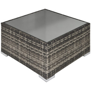 Rattan Garden Coffee Table, 25.6" Square Garden Rattan Table with Tempered Glass Top, Deep Grey