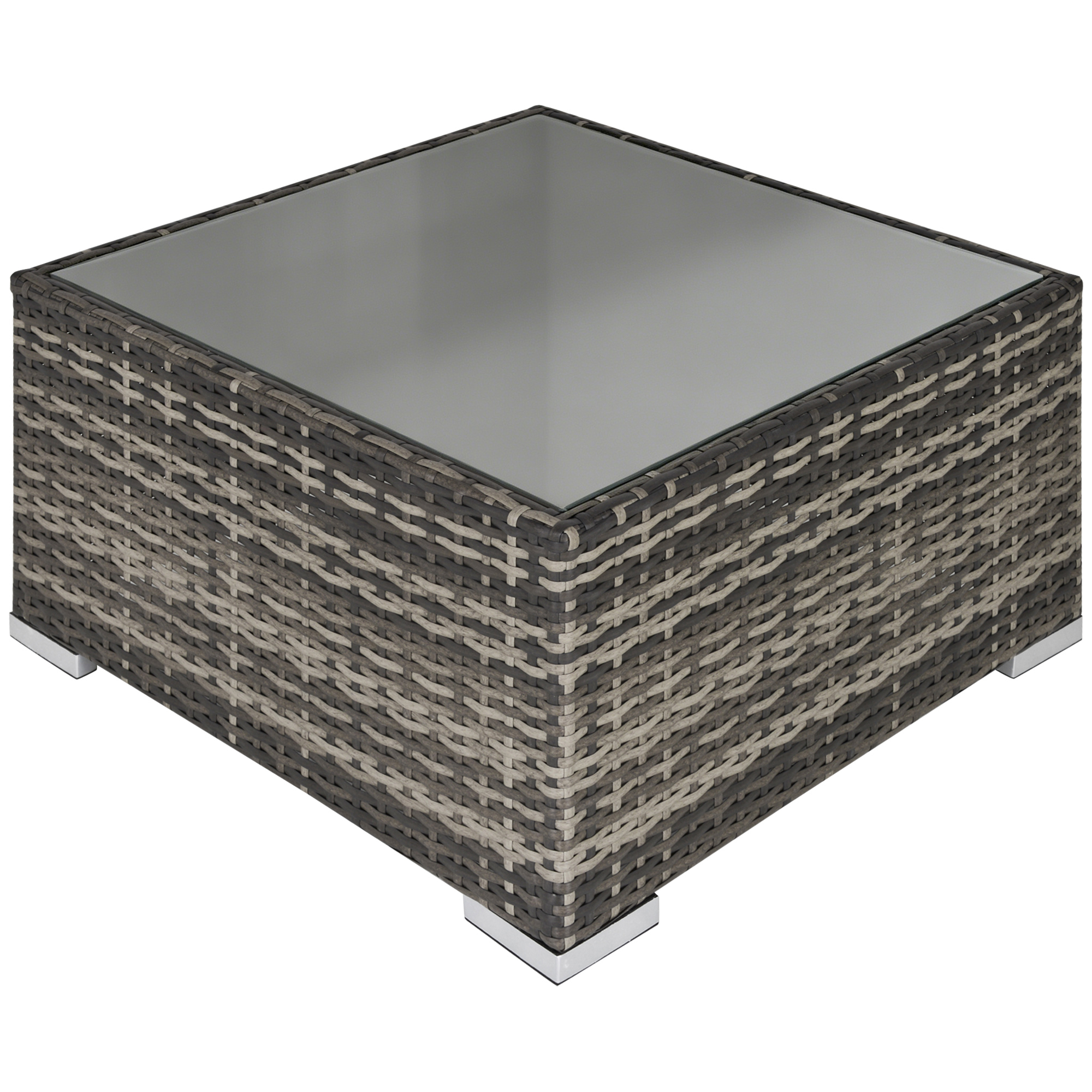 Rattan Garden Coffee Table, 25.6" Square Garden Rattan Table with Tempered Glass Top, Deep Grey