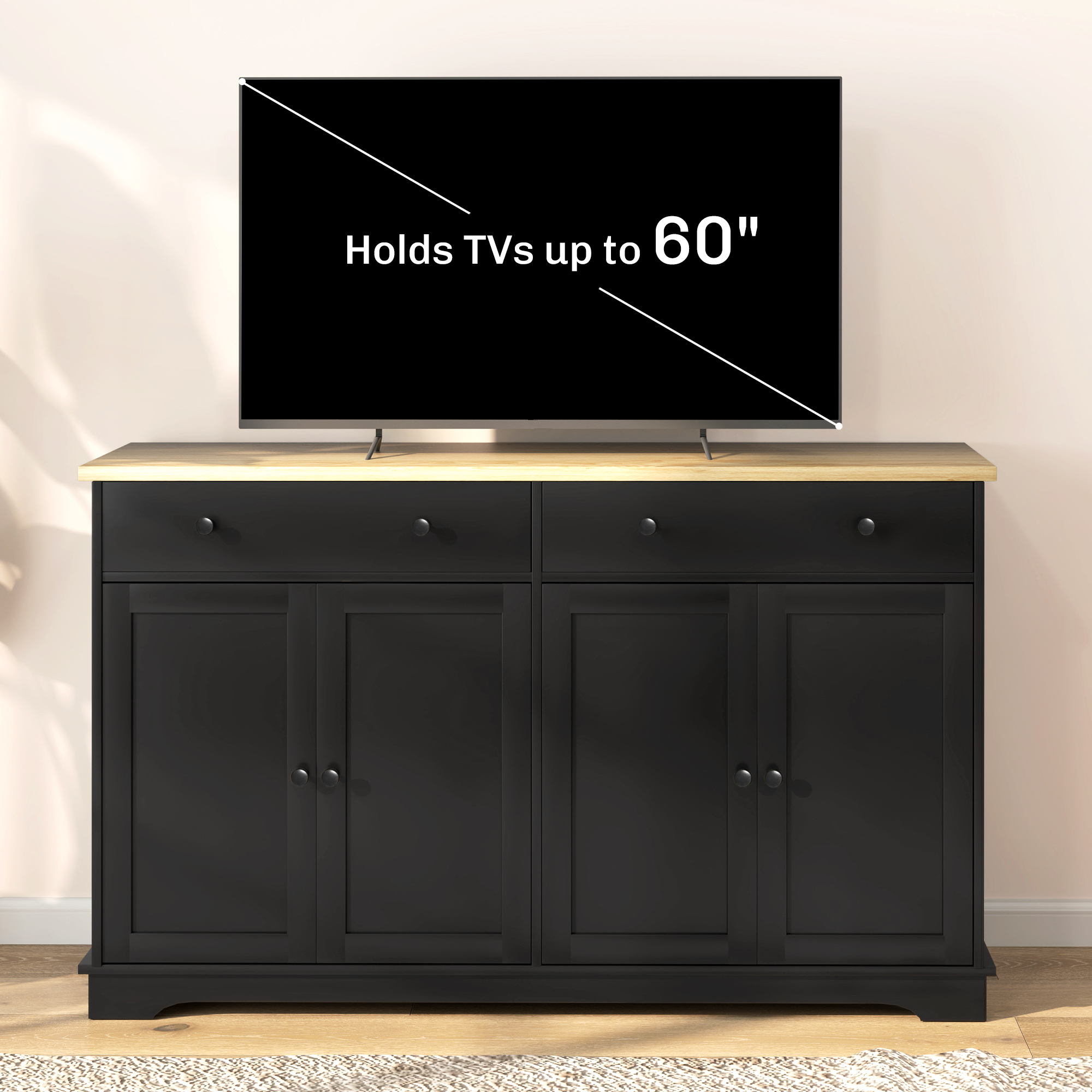 Modern Sideboard, Buffet Cabinet with Storage Drawers, Adjustable Shelves for Living Room, Dining Room, Entryway, Black - Image 4