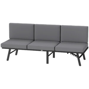 3-in-1 3-Seater Outdoor Sofa, Lounge Chair with 5-Position Adjustable Back, Patio Loveseat with Folding Table, Grey
