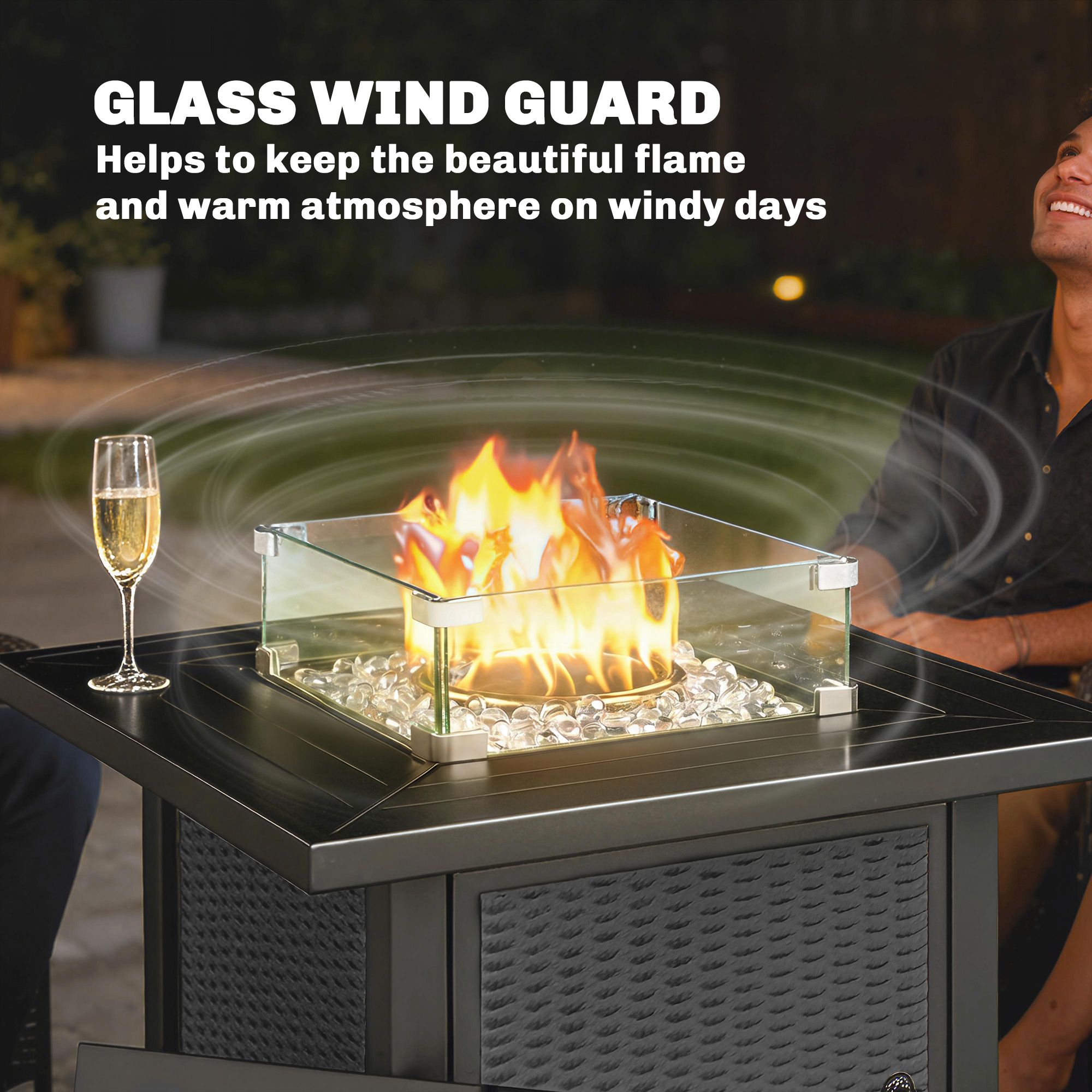 32" Propane Gas Fire Pit Table, 50,000 BTU Square Patio Table with Fire Pit, Wind Guard, Lid, CSA Certified, Black - Image 5