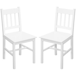Dining Chairs Set of 2, Kitchen Chair with Slat Back, Pine Wood Structure for Living Room and Dining Room, White