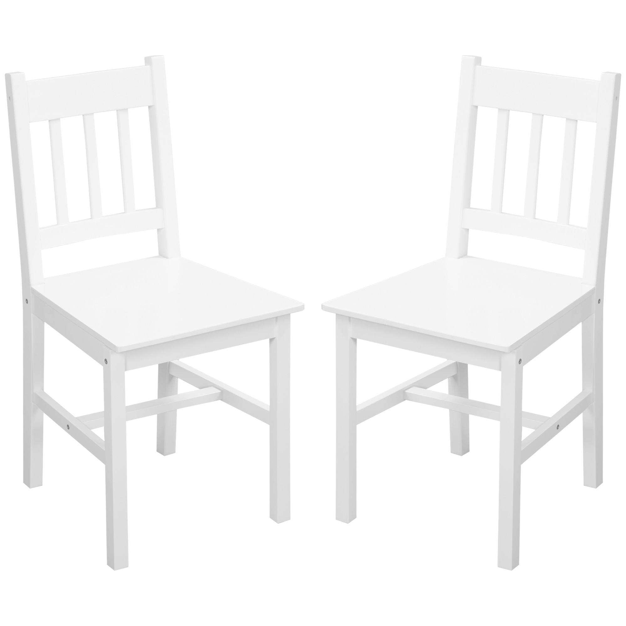Dining Chairs Set of 2, Kitchen Chair with Slat Back, Pine Wood Structure for Living Room and Dining Room, White