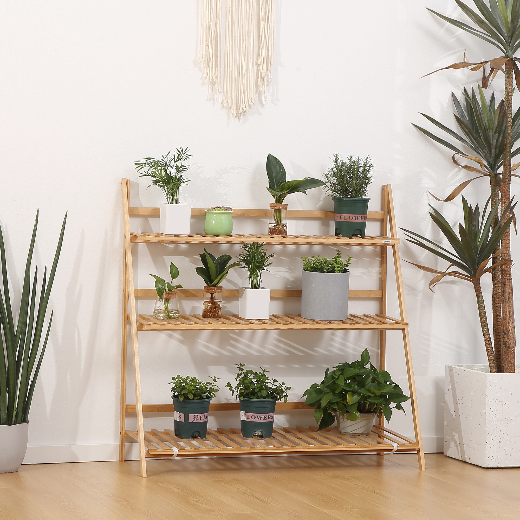 3-Tier Plant Stand, Plant Shelf Rack, Folding Bamboo Display Stand, 98x37x96.5cm, Natural - Image 6