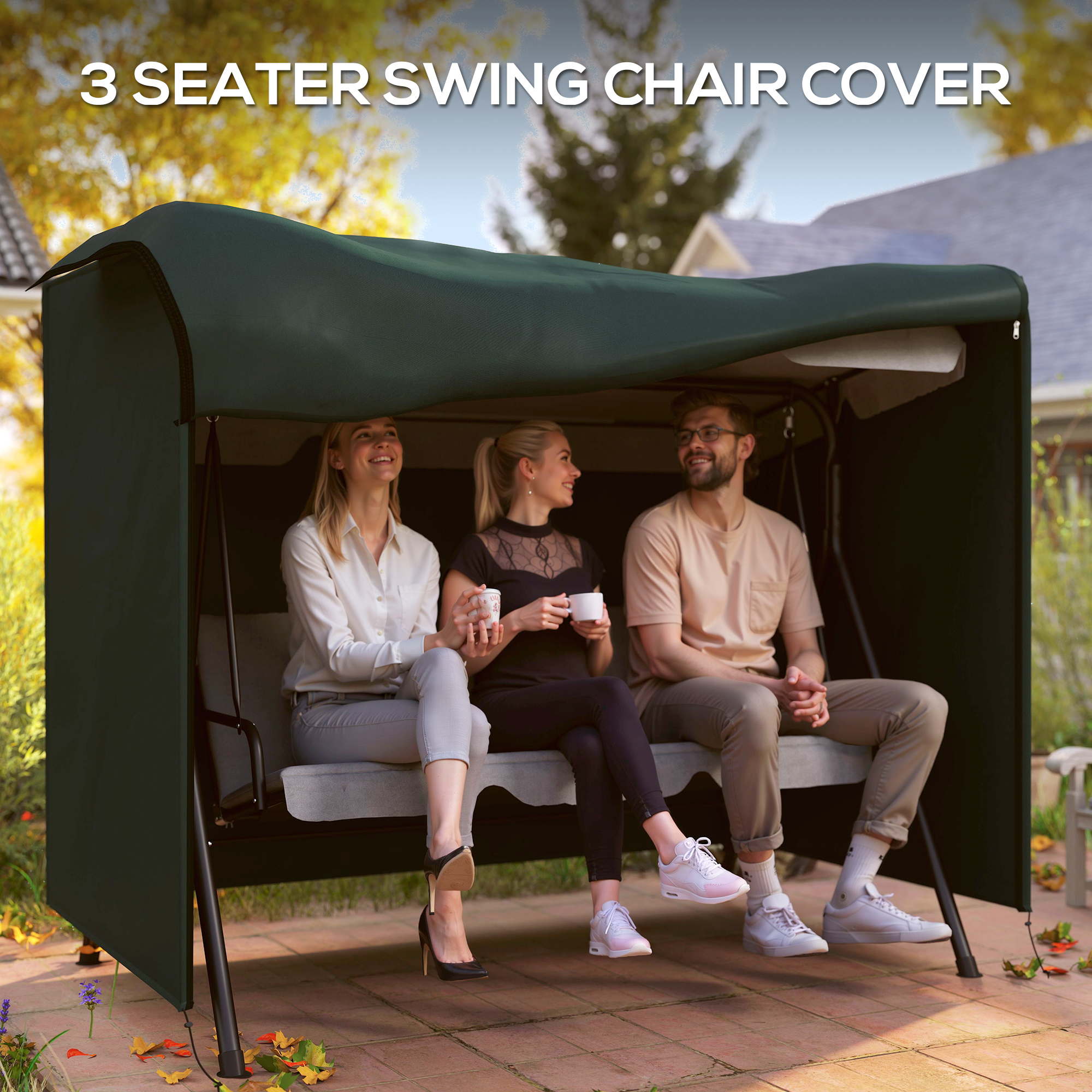 3-Seater Patio Swing Cover, Outdoor Garden Furniture Protection Hammock Glider Cover, 81" x 49" x 65", Dark Green - Image 3