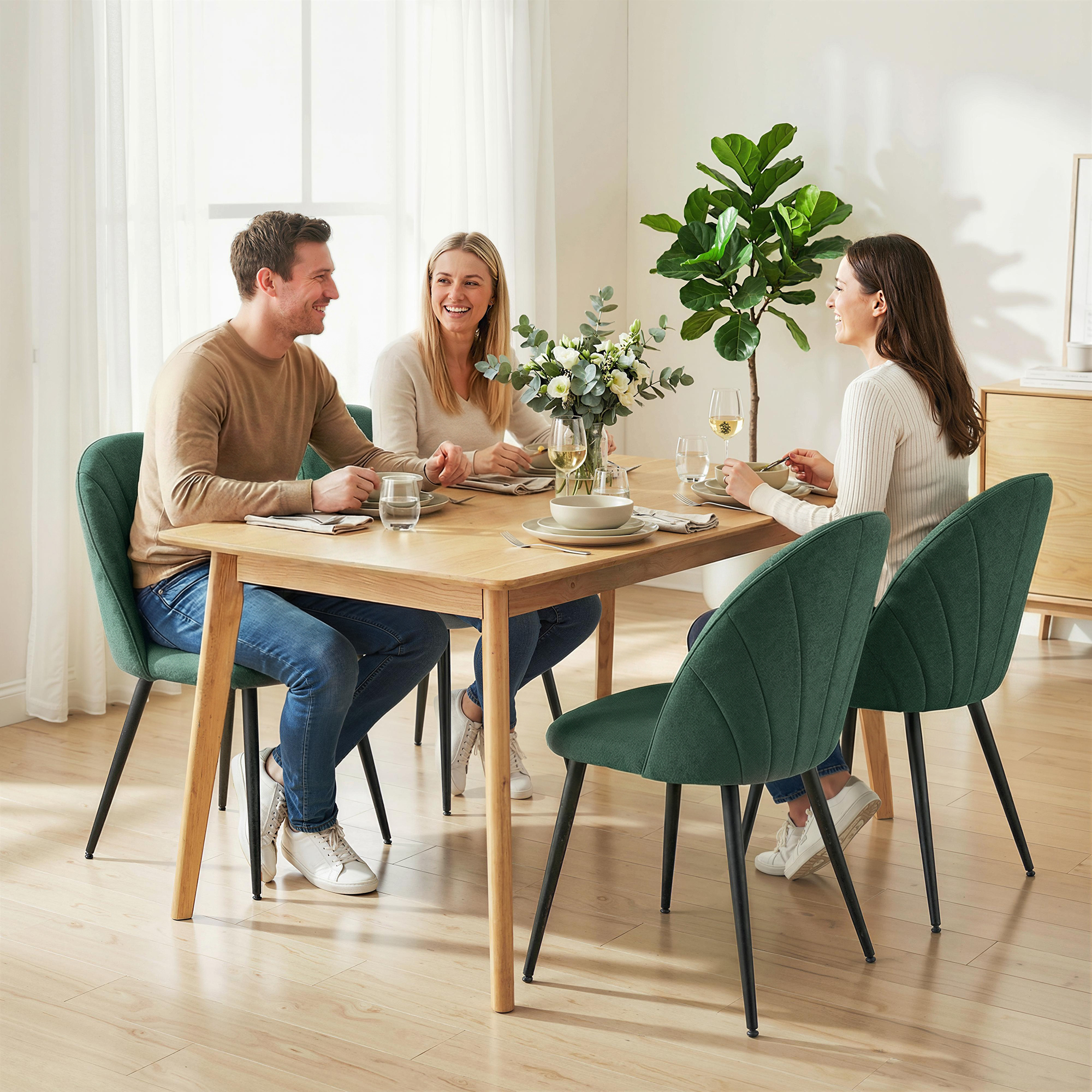 Modern Dining Chairs Set of 4, Upholstered Dining Room Chairs with Metal Legs, Shell Backrest, Padded Seat, Green - Image 6