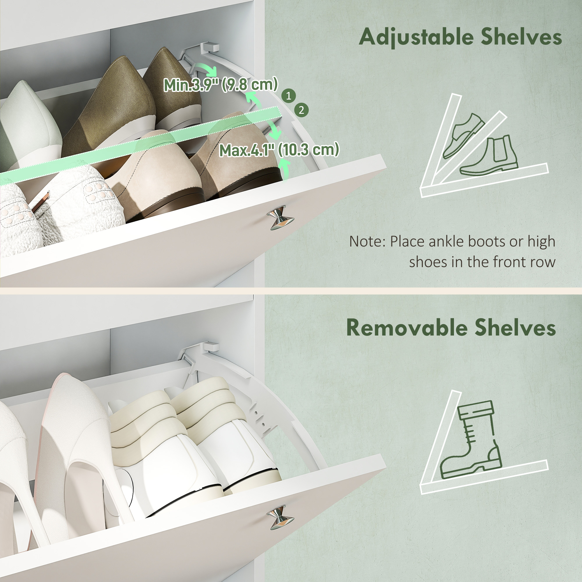 Narrow Shoe Cabinet with 4 Flip Drawers, Shoe Storage Cabinet with Adjustable Shelves, Holds 24–32 Pairs, White - Image 3