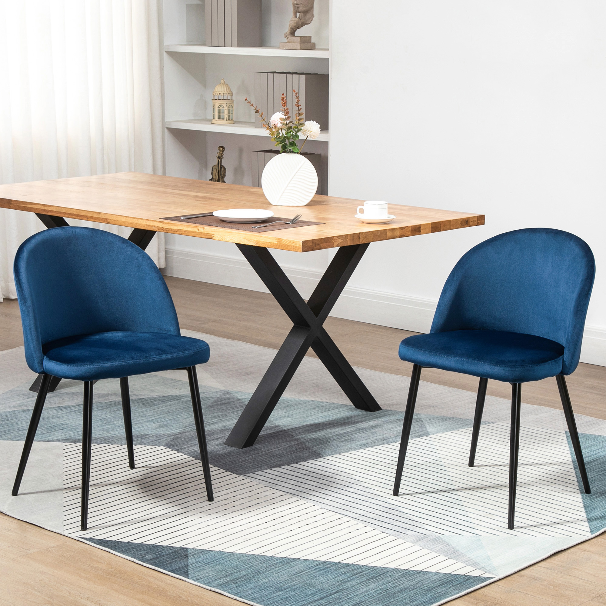 Set of 2 Mid-Back Dining Chair, Mid-Back Velvet-touch Upholstery Kitchen Chair for Living Room Dining Room, Dark Blue - Image 6