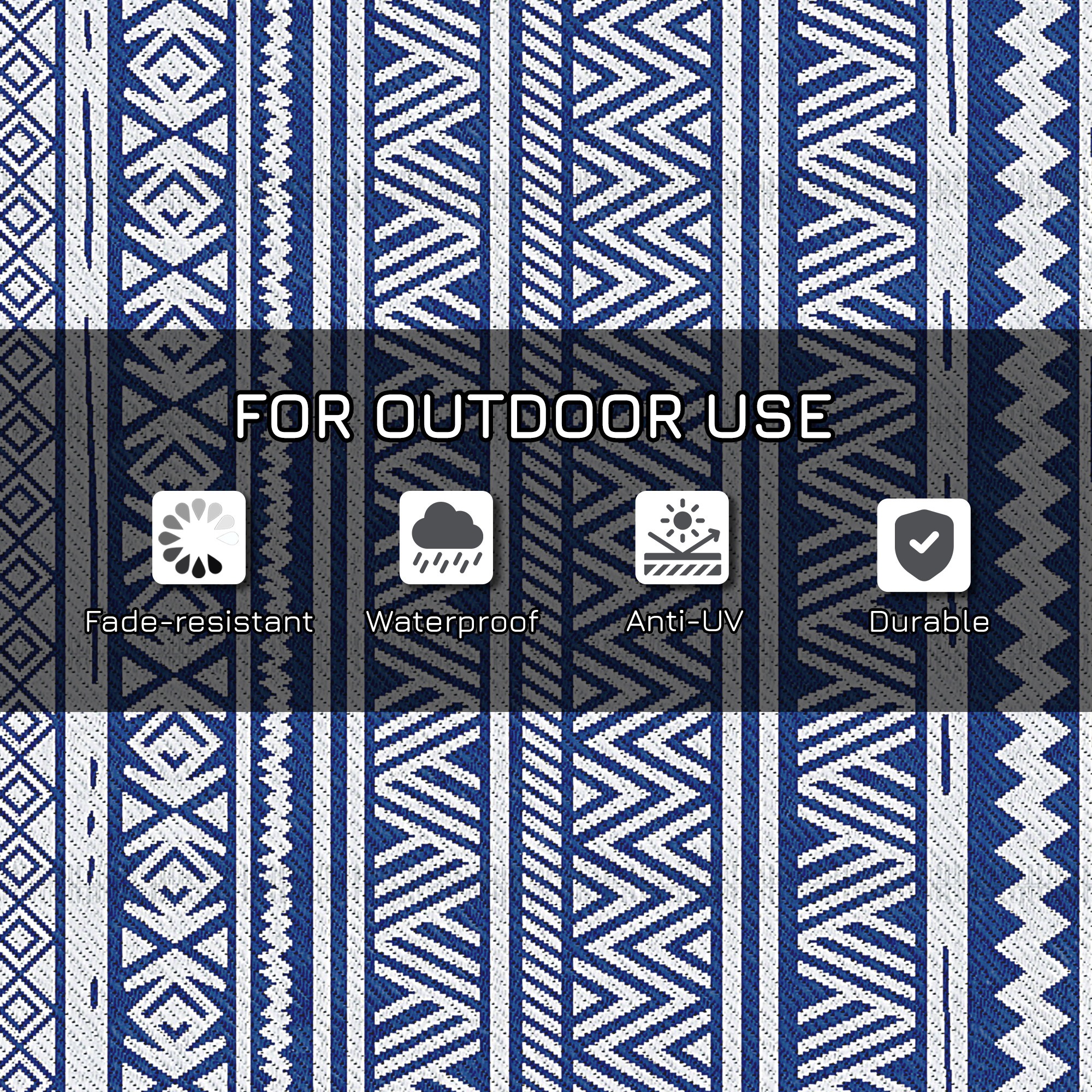 Reversible Outdoor Rug, Patio Floor Mat, 6' x 9' Plastic Rug for Backyard, Deck, Beach, Camping, Dark Blue and White - Image 4
