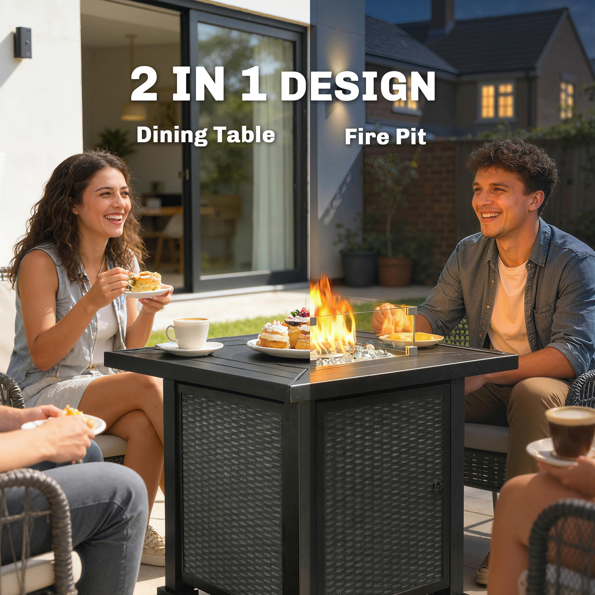 32" Propane Gas Fire Pit Table, 50,000 BTU Square Patio Table with Fire Pit, Wind Guard, Lid, CSA Certified, Black - Image 2