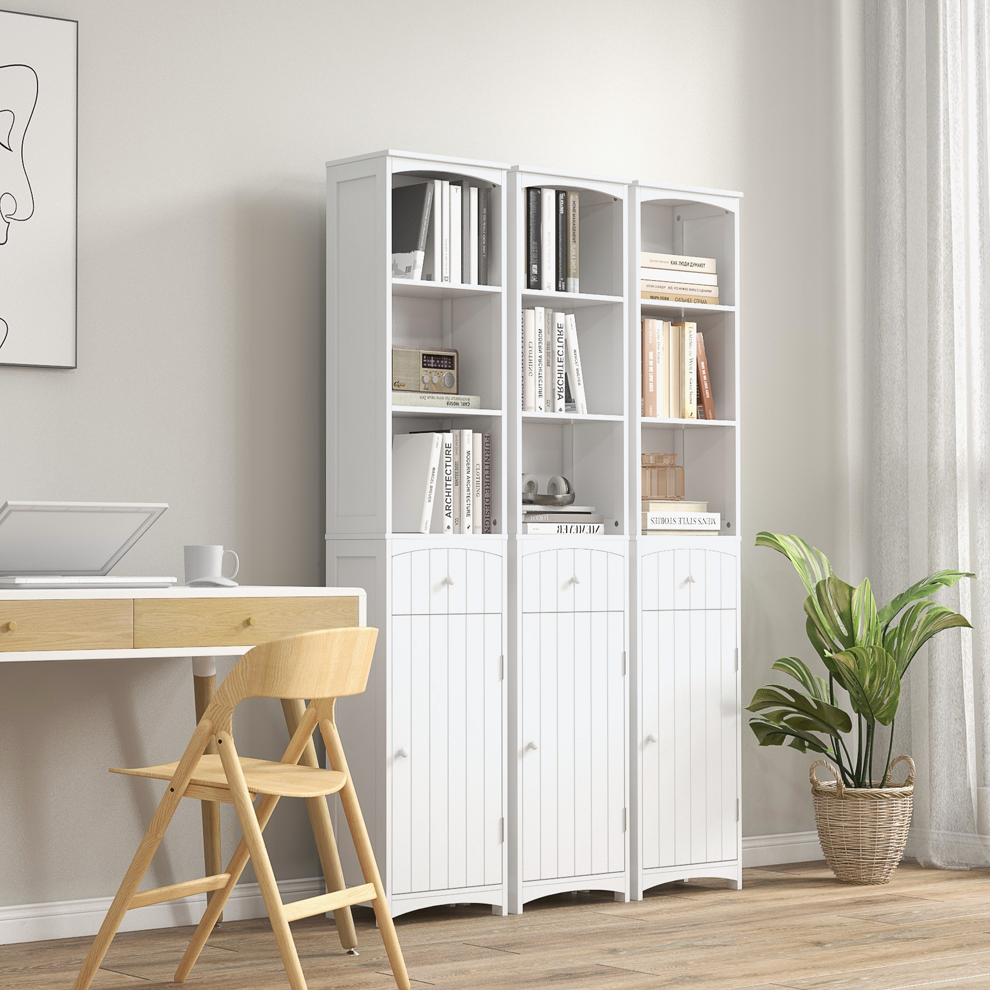 Tall Wooden Bathroom Cabinet Storage Organizer Kitchen Bedroom Decorative - Image 5