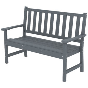 Outdoor Bench, HDPE Weatherproof Garden Bench, 2-Person Garden Seating with Slatted Seat