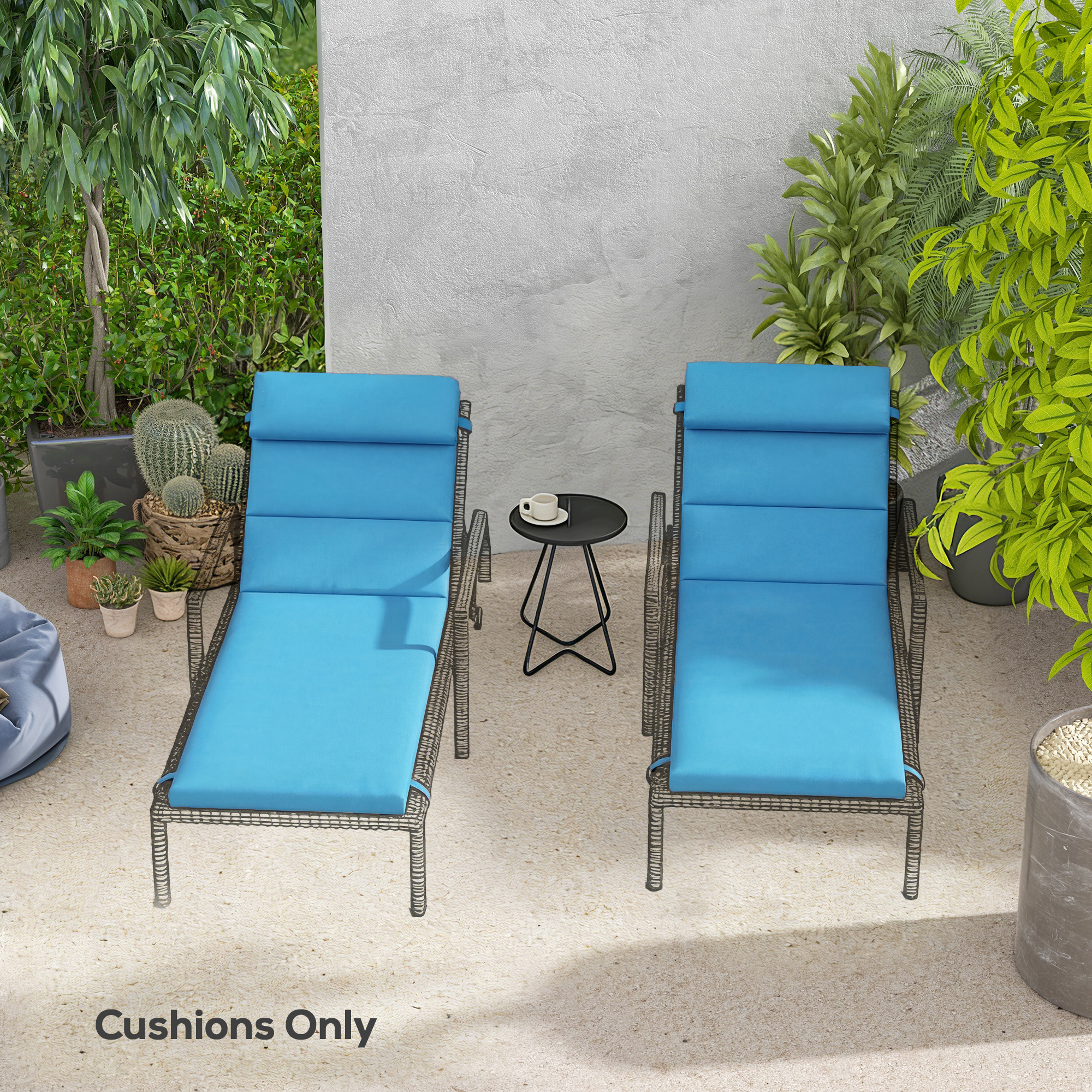 Patio Chaise Lounge Chair Cushions Replacement Sun Lounger Pads with Headrest and Ties, Set of 2, Turquoise - Image 6