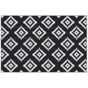 Reversible Outdoor RV Rug, Patio Floor Mat, 6' x 9' Plastic Straw Rug for Backyard, Deck, Beach, Camping, Black & White