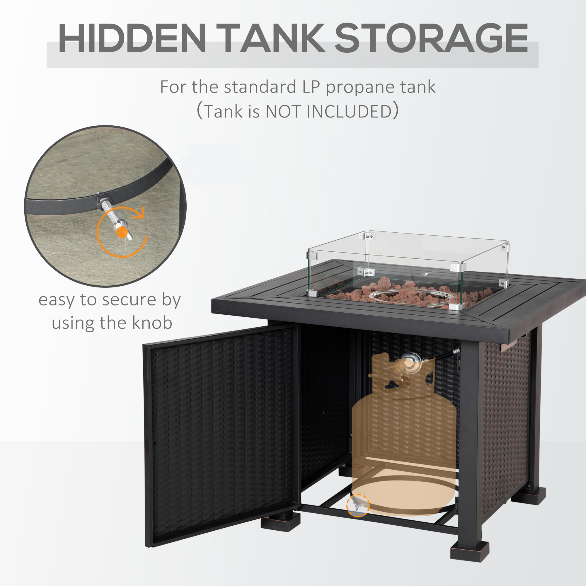 32" Propane Gas Fire Pit Table, 50,000 BTU Square Patio Table with Fire Pit, Wind Guard, Lid, CSA Certified, Black - Image 3