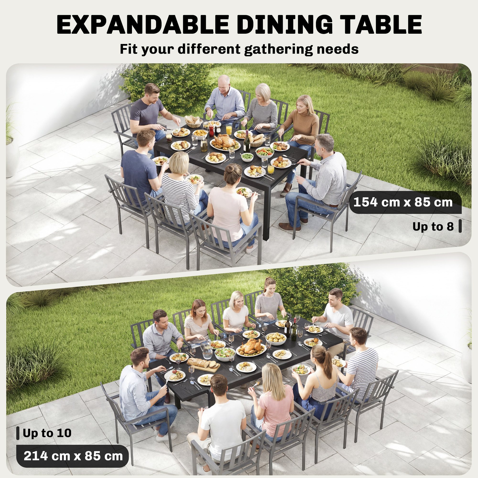 Expandable Patio Dining Table for 8-10 People, 60.6"/84.3" Aluminum Outdoor Dining Table with Adjustable Foot Pads - Image 2