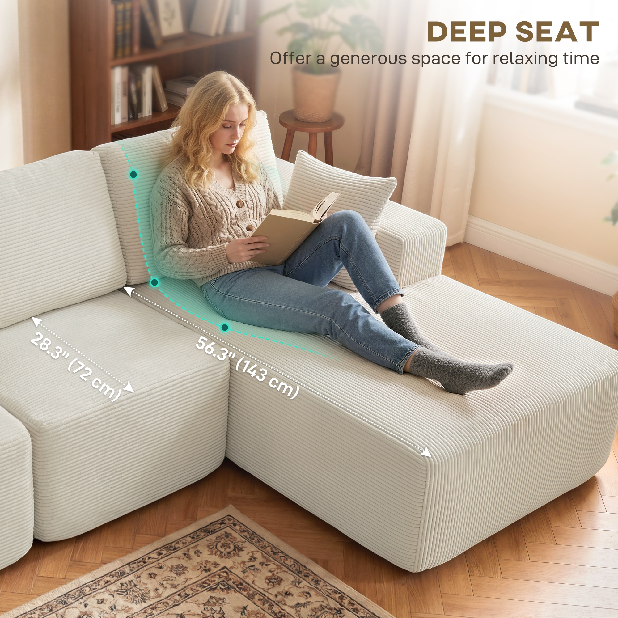 2-in-1 Modular Sectional Sofa, Boneless L Shaped Couch Sofa Bed, Cream White - Image 4