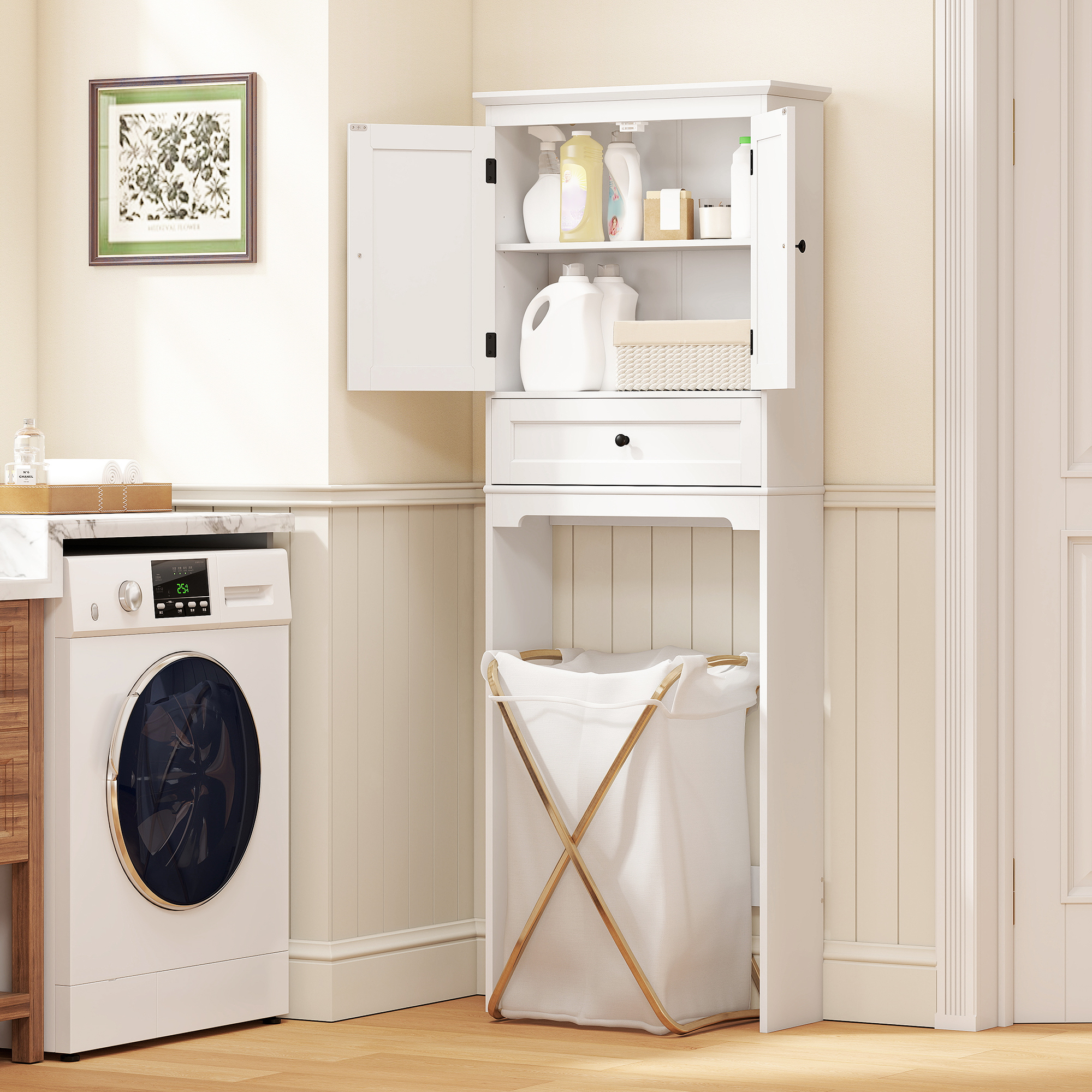 Over The Toilet Storage, Modern Bathroom Cabinet Over Toilet with Drawer, Cabinet and Adjustable Shelf, White - Image 5