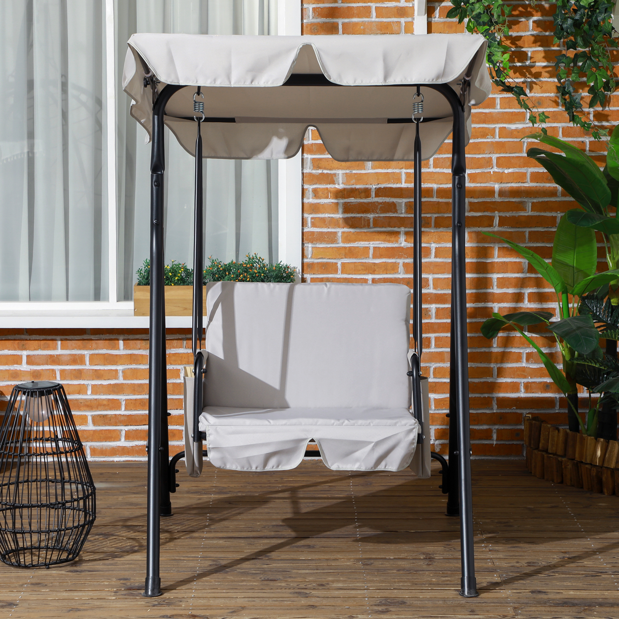 1-Seat Outdoor Porch Swing Patio Swing with Adjustable Canopy, Removable Seat and Back Cushion for Garden, Poolside - Image 5