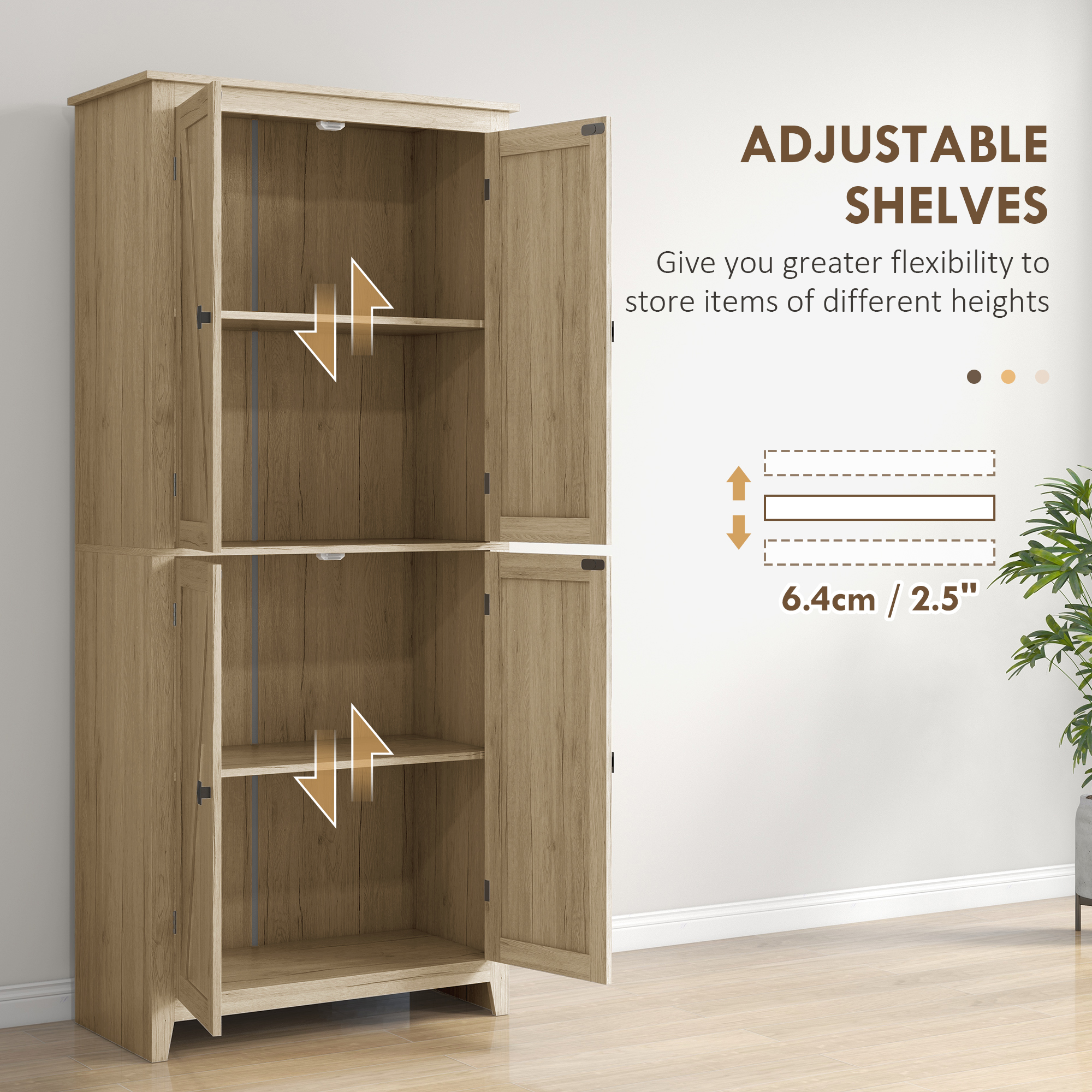 72" Freestanding Storage Cabinet, Kitchen Pantry Cabinet with Doors and Shelves for Dining Room, Natural - Image 3