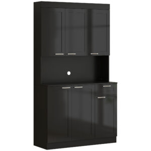 71" Kitchen Pantry Storage Cabinet, Storage Buffet with Hutch, Adjustable Shelves for Living Room, High Gloss Black