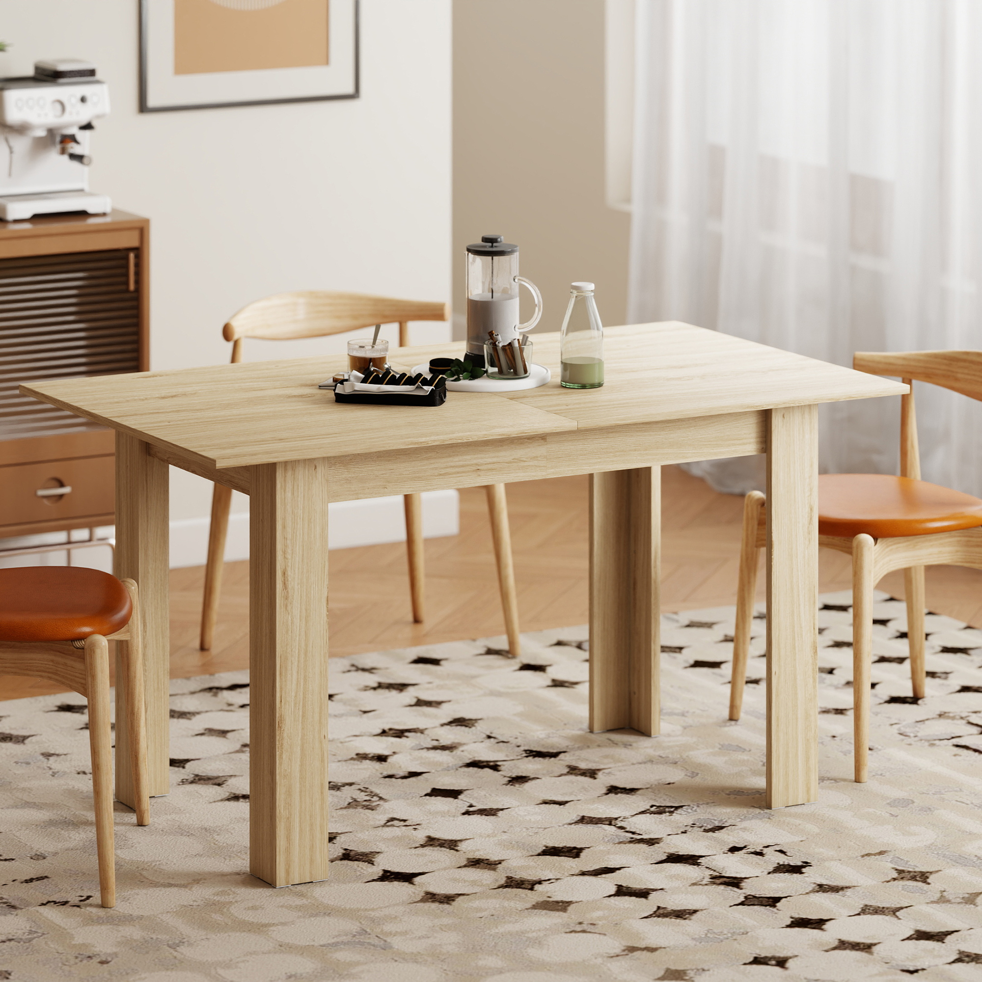 Modern Extendable Dining Table, 55.1 x 31.5 in, for 6-8 People, Expandable Dining Table for Kitchen, Natural Wood - Image 5