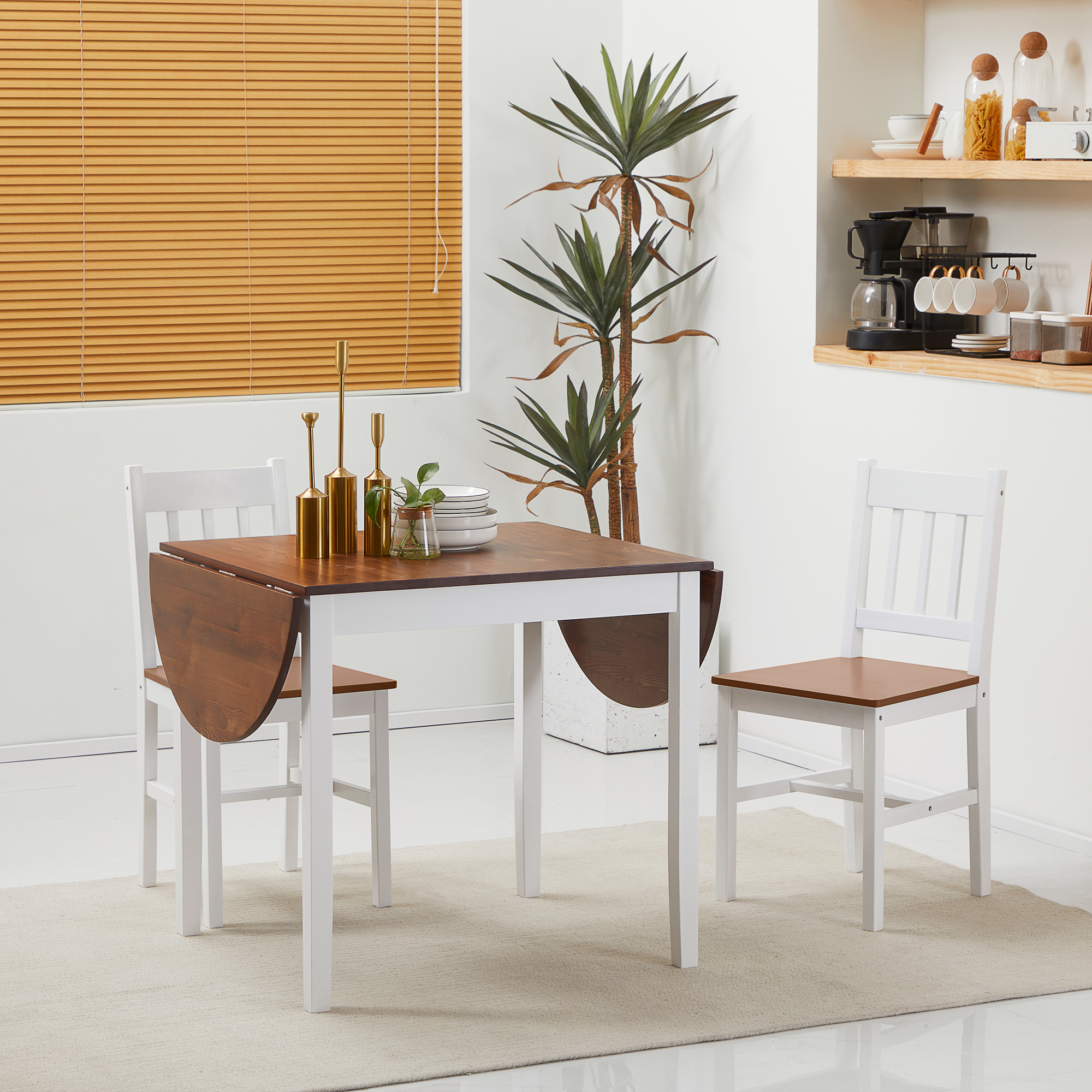 Solid Wood Kitchen Table, Drop Leaf Tables for Small Spaces, Folding Dining Table, Brown - Image 5