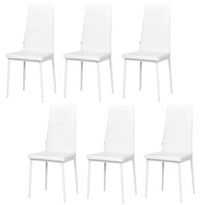 High Back Dining Chairs, Modern Upholstered PU Leather Accent Chairs with Metal Legs for Kitchen, Set of 6, White
