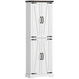 72" Pantry Cabinet, Farmhouse Freestanding Kitchen Storage Cabinet with Adjustable Shelves for Dining Room, White