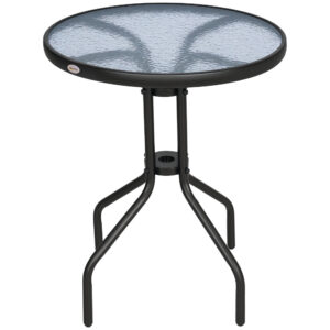 24" Patio Table Round Tempered Glass Top Outdoor Dining Steel Frame Backyard