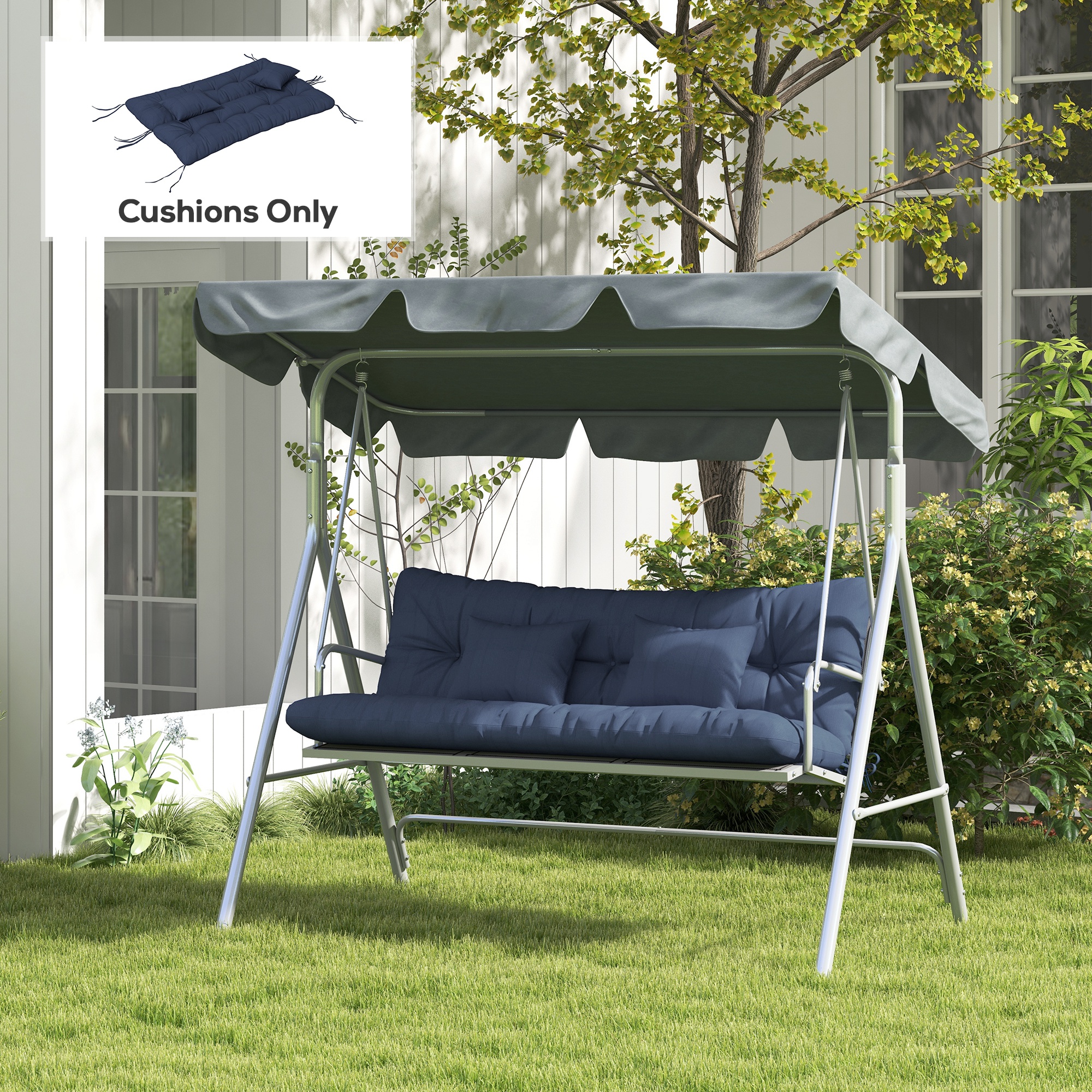 4-Piece Back and Seat Cushion Pillows Replacement and Pillows, Patio Chair Cushions Set with Ties, Navy Blue - Image 6
