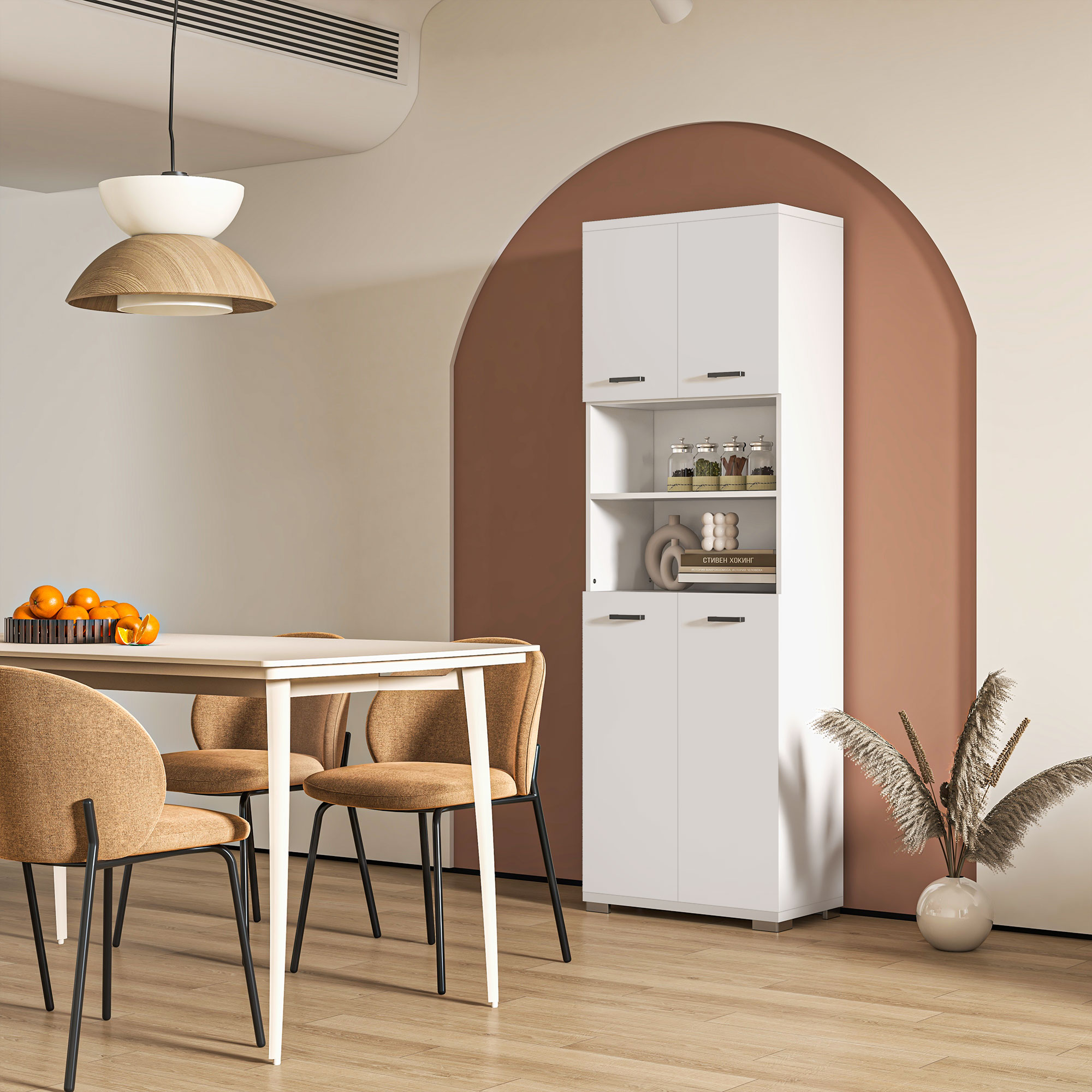 Bathroom Cabinet, Freestanding Linen Cabinet with Open Shelves and Cupboards, 23.6"x13.2"x72", White - Image 2