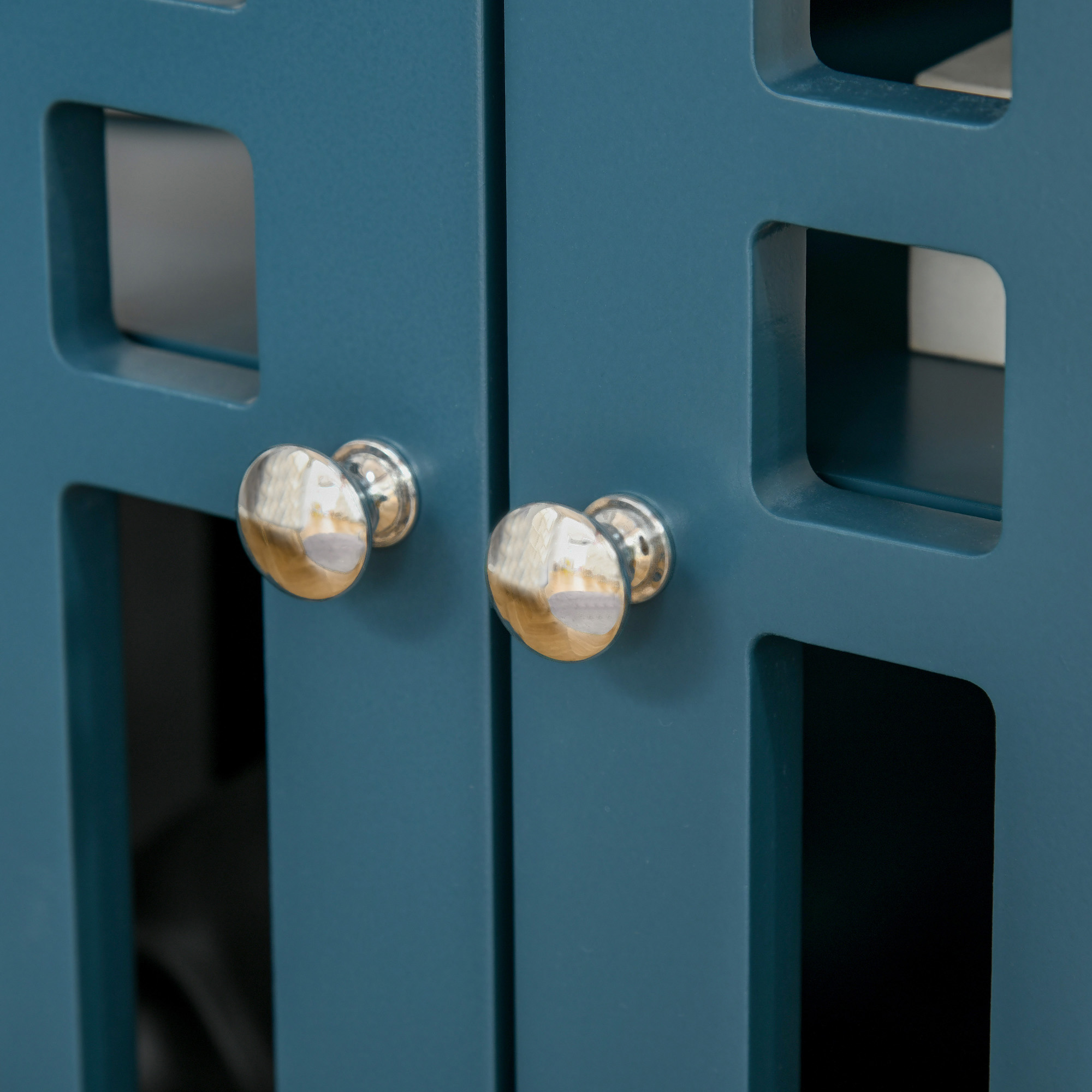 Storage Cabinet with Fretwork Doors and Shelf, Modern Freestanding Sideboard, Buffet, Blue - Image 6