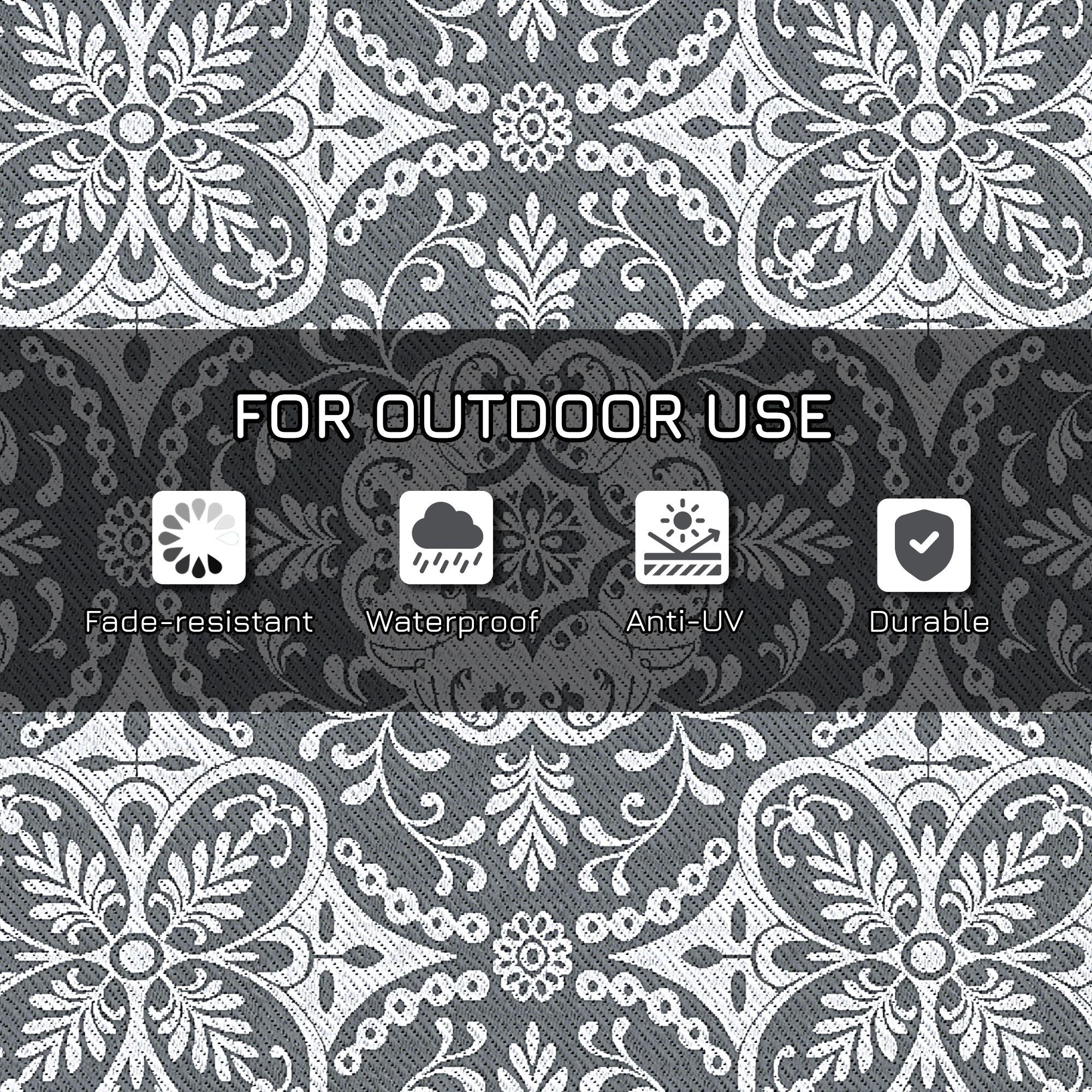 Portable Outdoor Rug with Carry Bag, 9' x 12' Reversible Mat, Waterproof Plastic Straw RV Rug for Backyard, Deck, Picnic, Beach, Camping, Gray & White Flower - Image 4