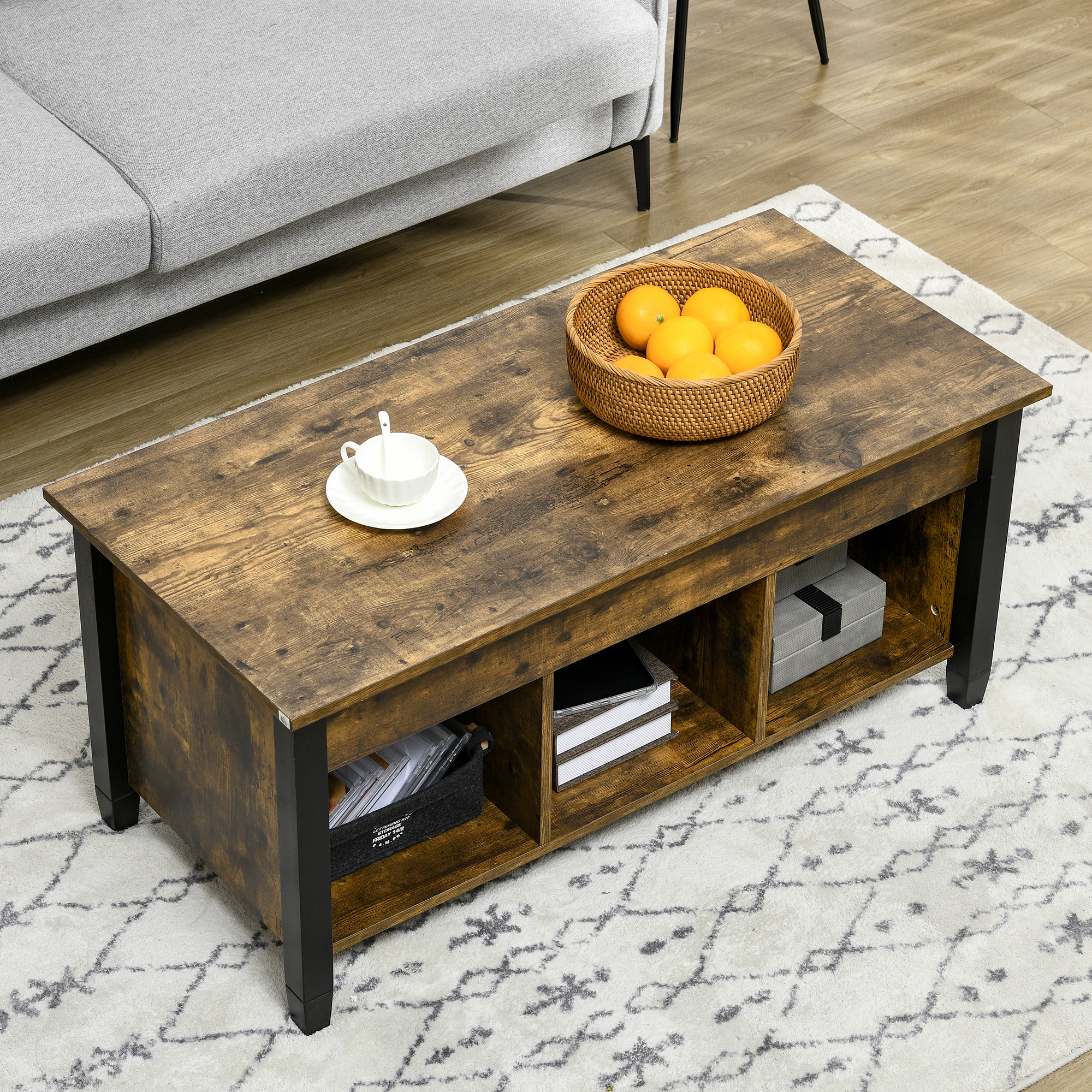 Lift Top Coffee Table, Modern Center Table with Storage Shelves and Hidden Compartment for Living Room, 41" L - Image 5