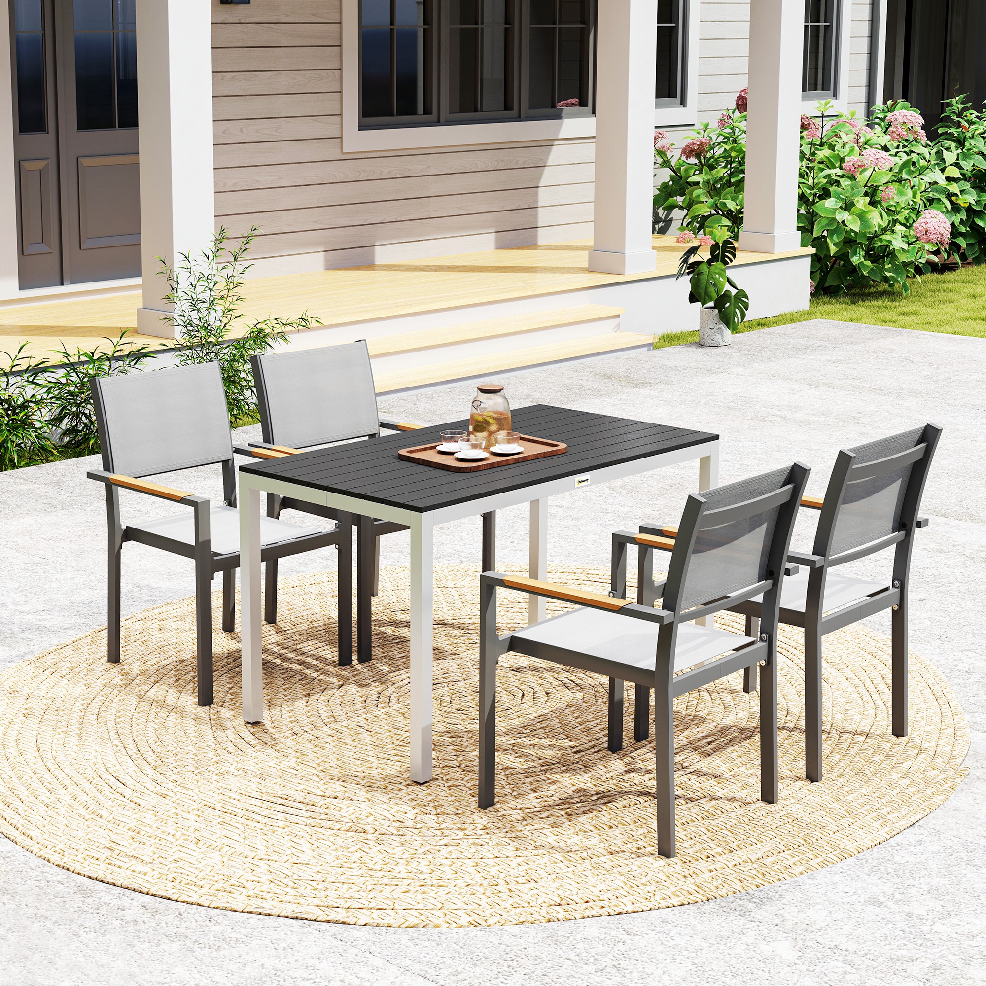 Outdoor Dining Table for 4-6 with Easy Maintenance Slatted Top, Rust-Resistant Aluminium Frame, Black - Image 6