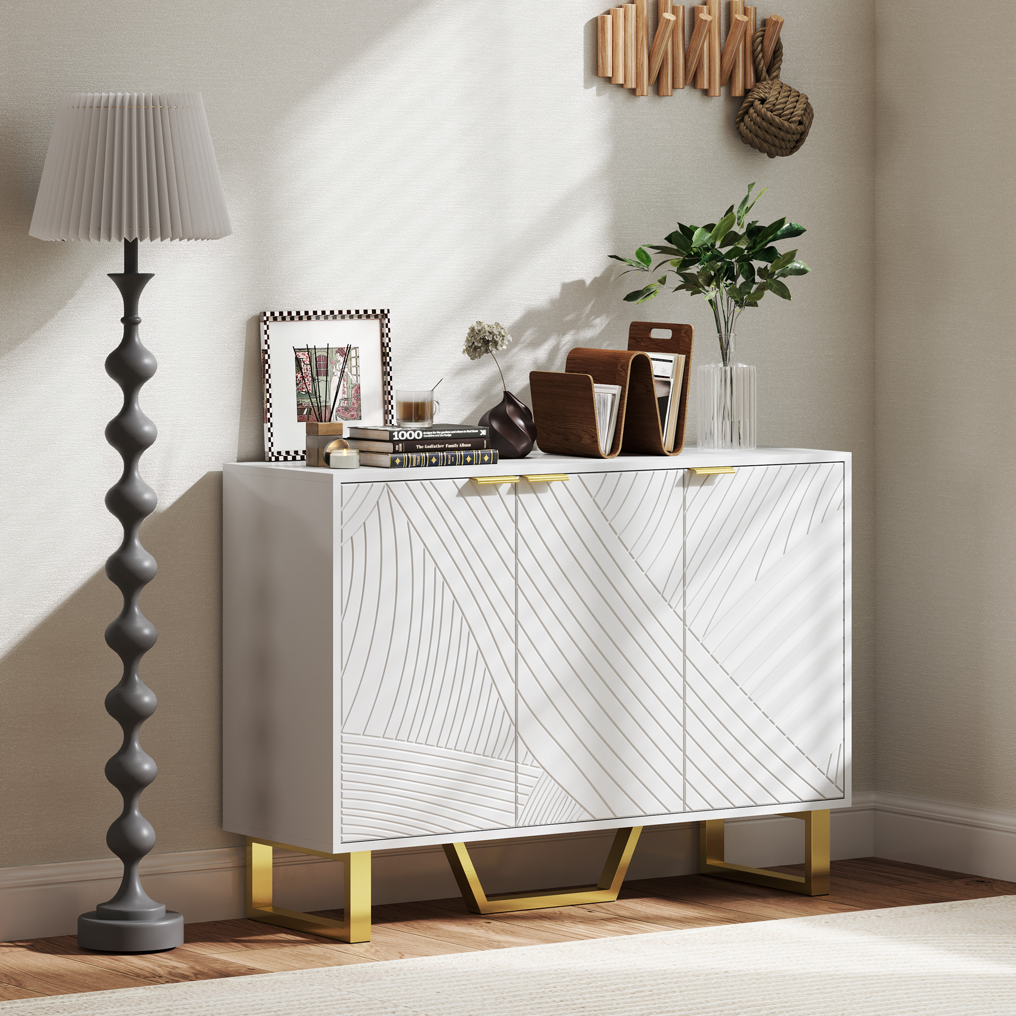 Sideboard Buffet Cabinet with Adjustable Shelves, Living Room Cabinet, TV Cabinet for 50 Inch TV, White - Image 6