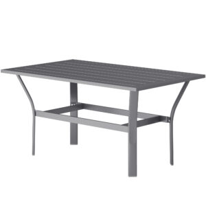 Outdoor Side Table with Slatted Tabletop, Metal Patio Coffee Table for Garden, Balcony, Dark Grey