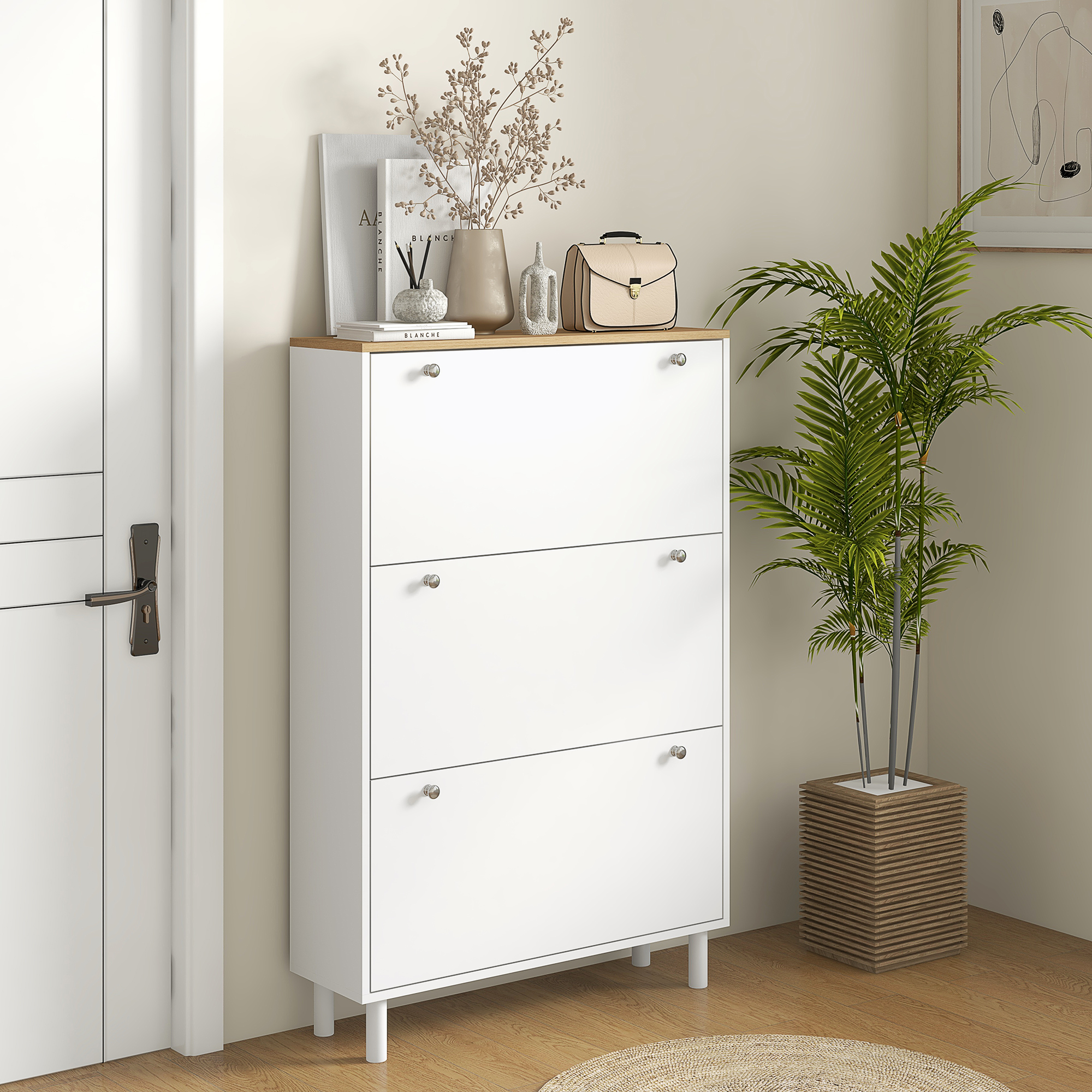 Shoe Storage with 3 Flip Drawers and Adjustable Shelves, Entryway Shoe Storage Cabinet for 24 Pairs of Shoes, White - Image 6