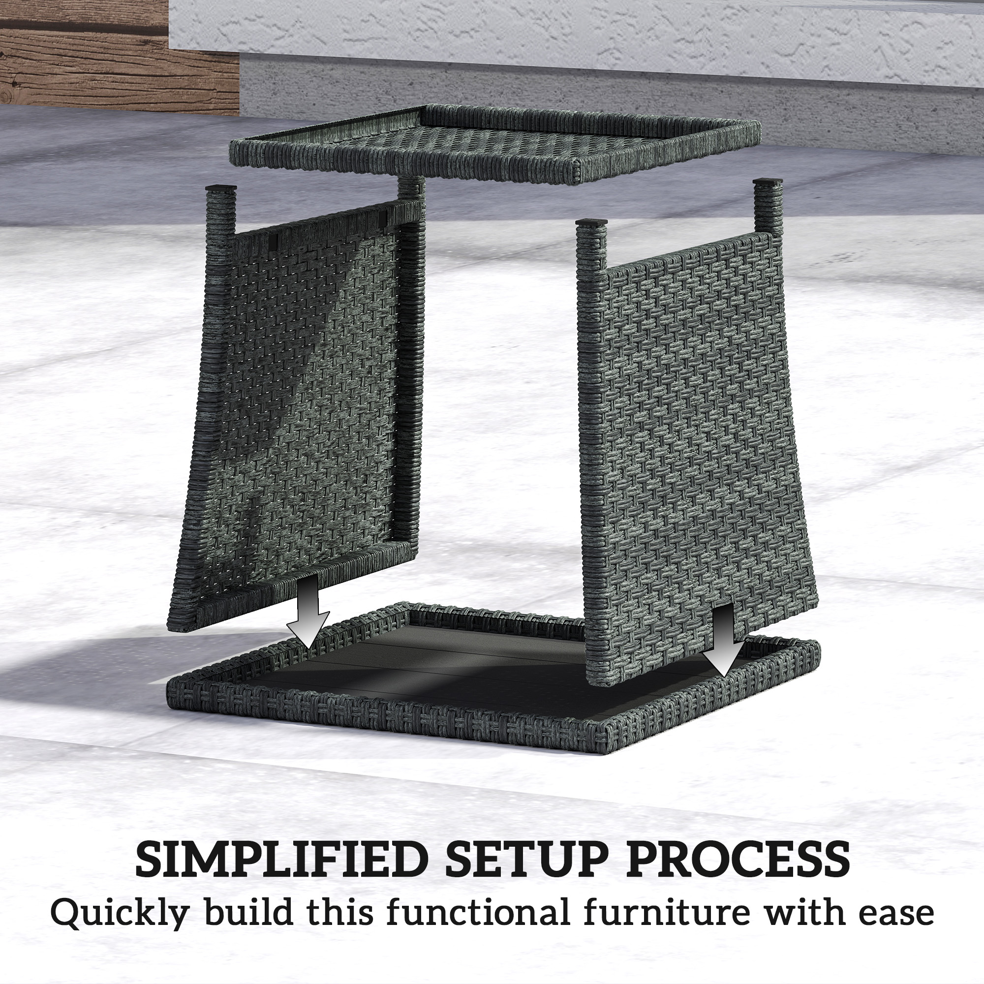 17.7" Wicker Side Table with Storage Shelf, Square PE Rattan Outdoor End Table with PS Wood Slat Top, Grey - Image 5