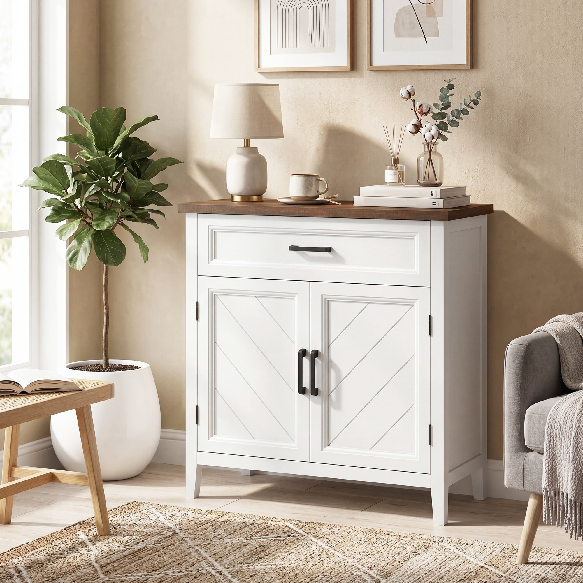 Modern Farmhouse Sideboard Buffet Cabinet with Adjustable Shelf, Storage & 2 Doors - Image 6