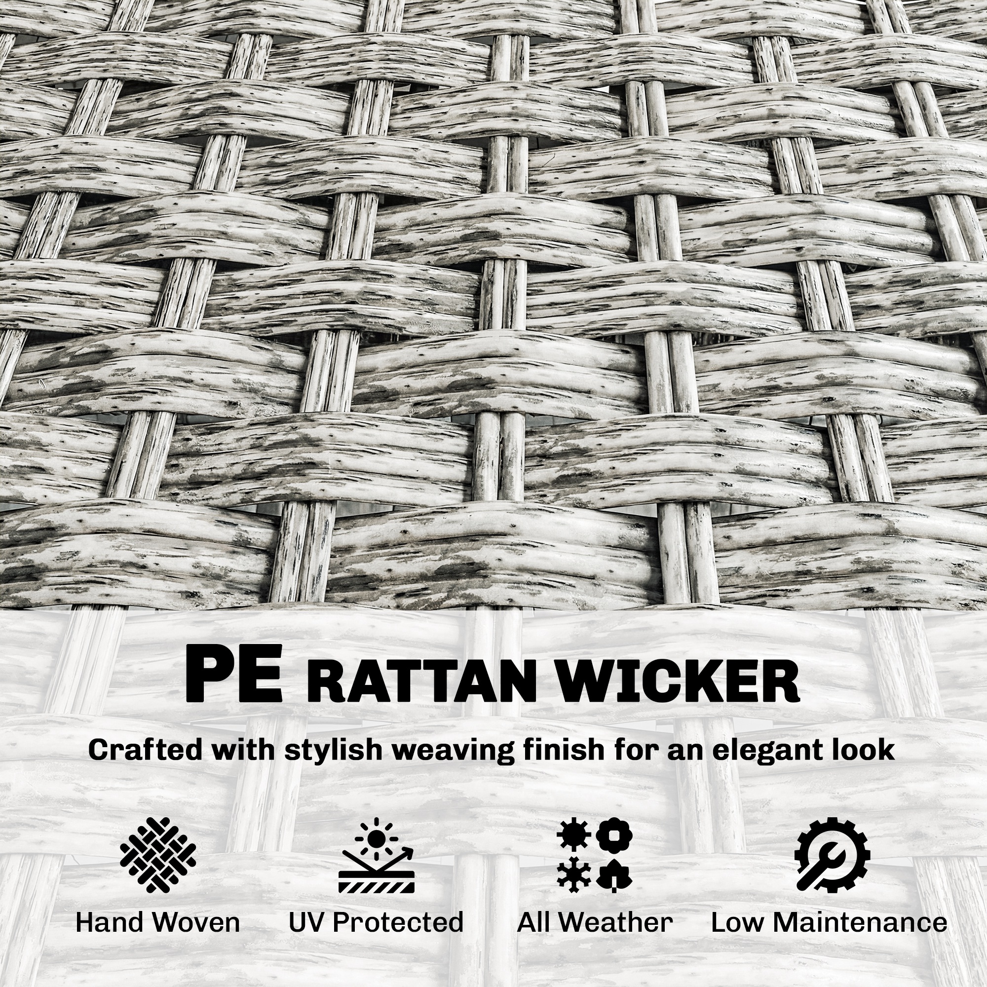 Rattan Wicker Sofa 3-Seater Outdoor Couch with Cushions for Patio Garden Grey - Image 4