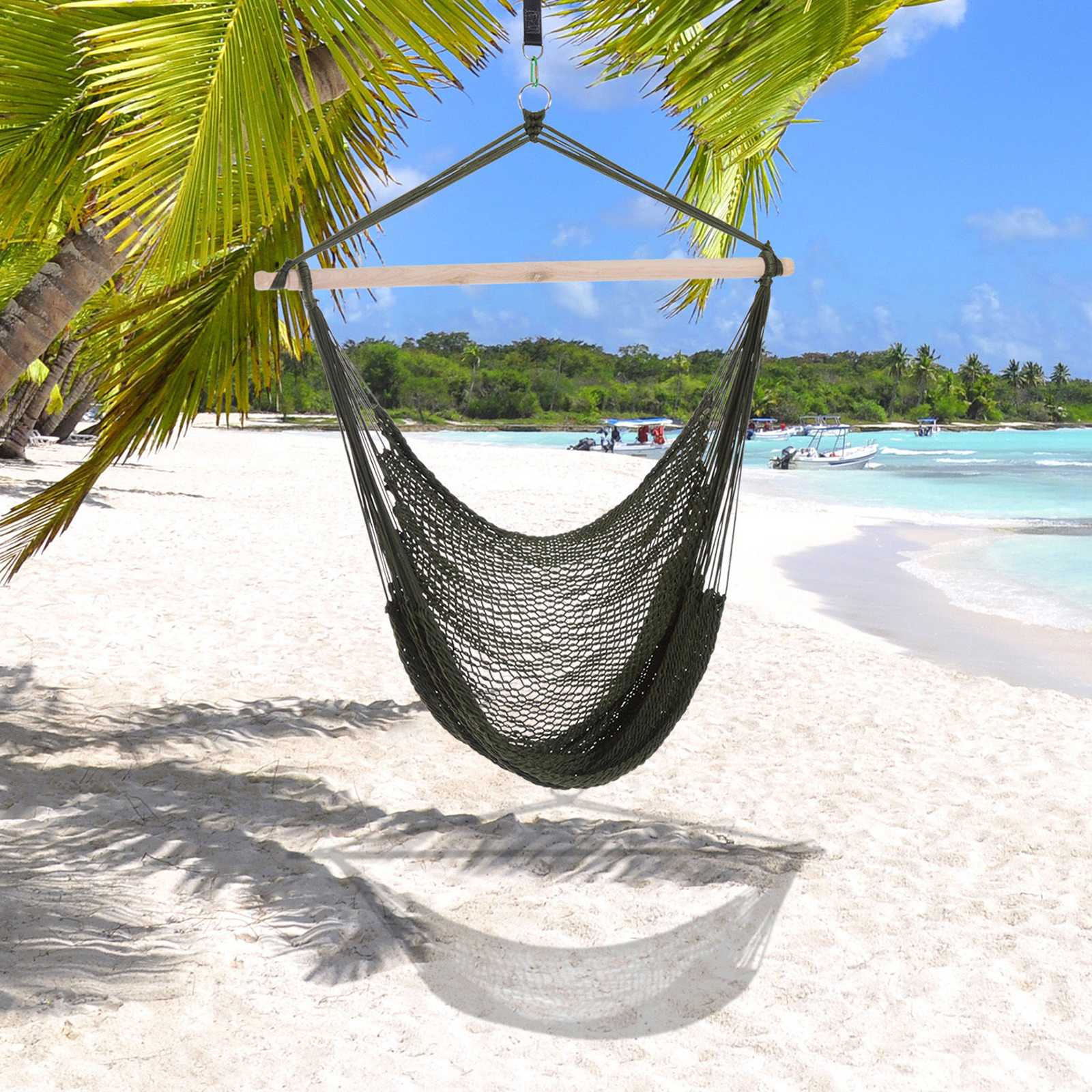 Portable Hammock Chair, Hanging Woven Hammock Swing Chair Sleeping Bed for Outdoor Garden Yard Camping, Army Green - Image 5