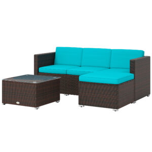 3 Pieces Patio Furniture with Soft Cushions, Patio Corner Sofa Sets with a Coffee Table,  Ideal for Balcony, Patios, Backyards, Turquoise